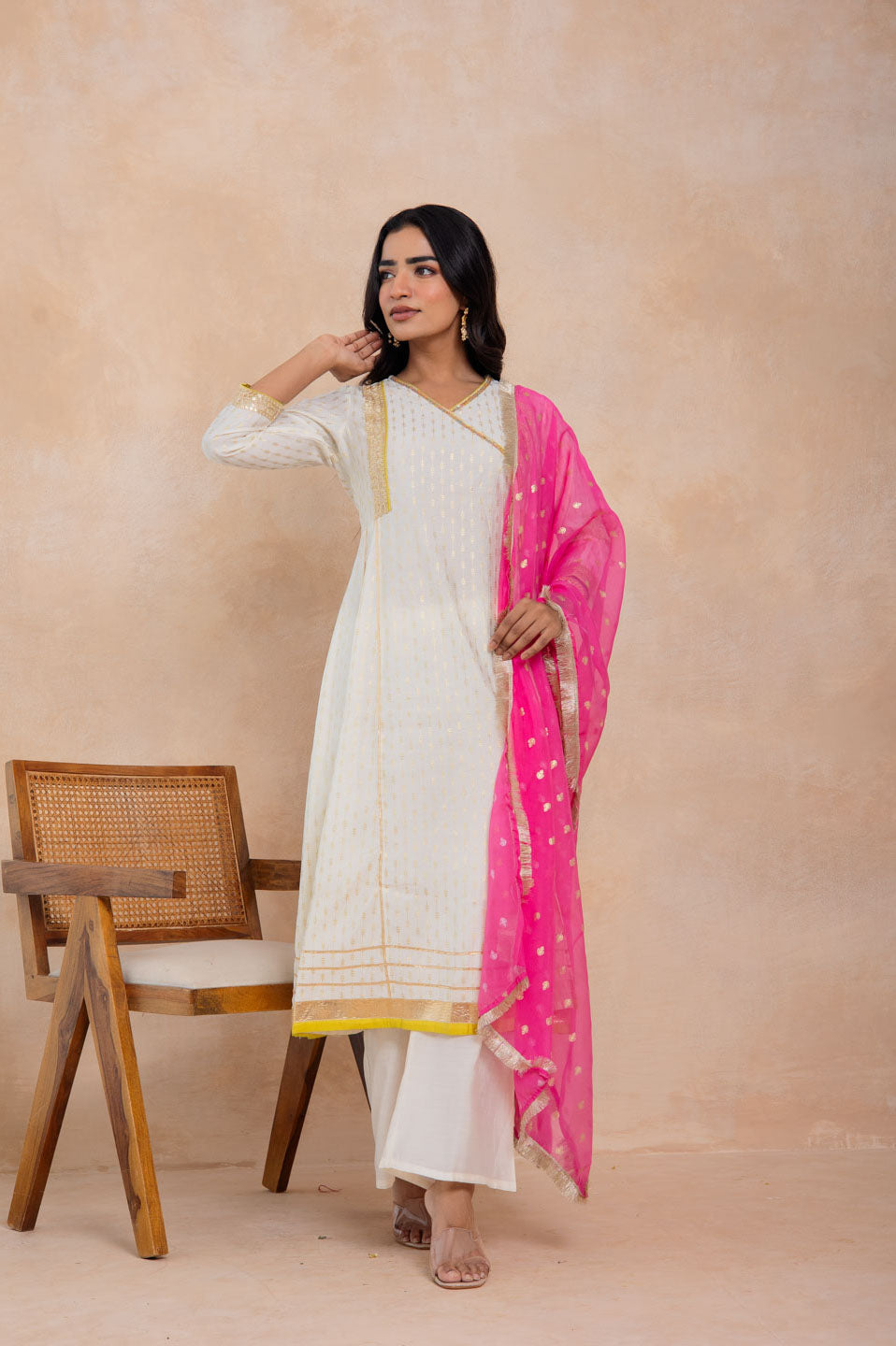 Blush Radiance Kurta Set – Cream & Pink