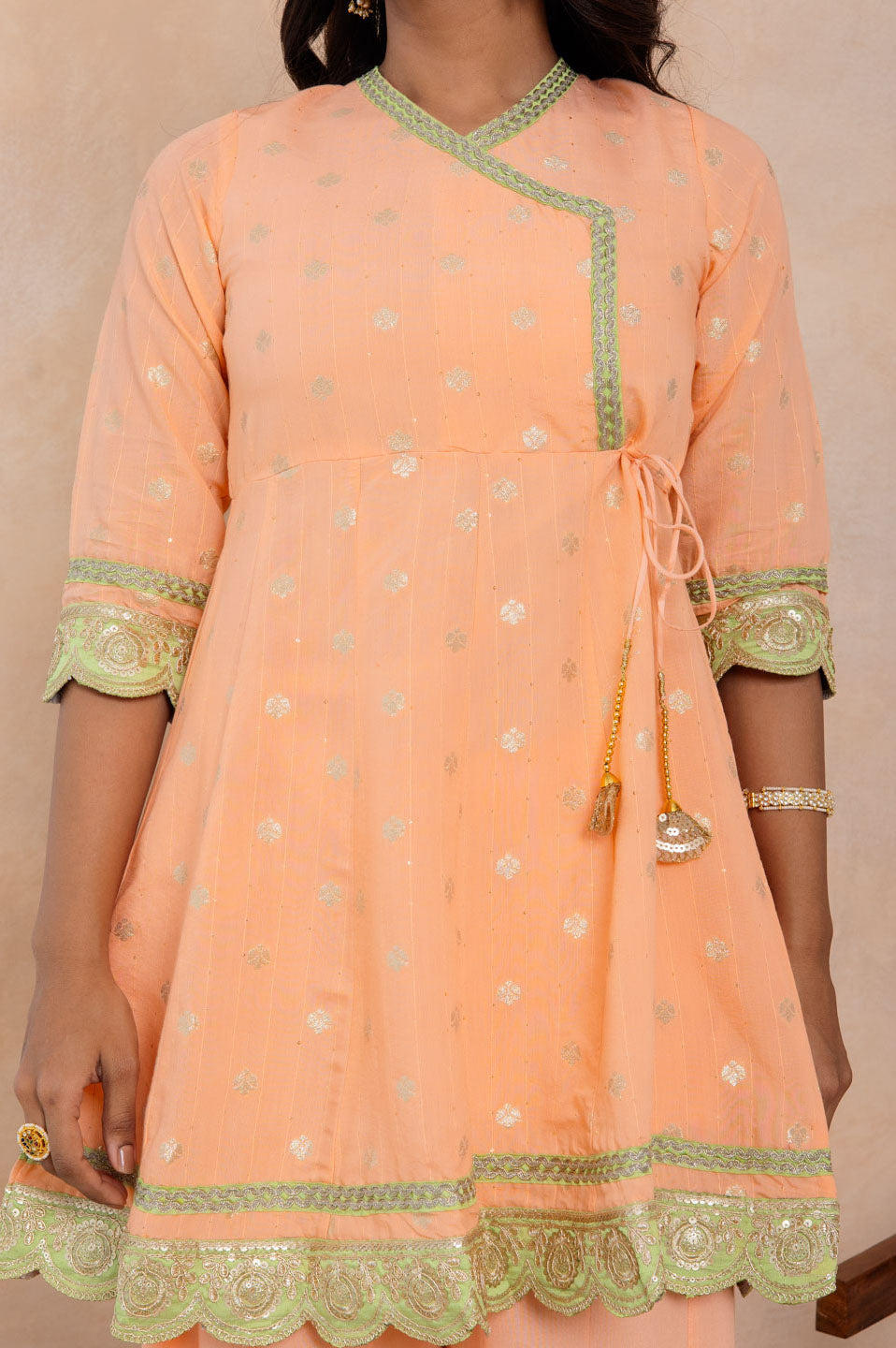 Peach Embroidered Sharara Set with Green Dupatta