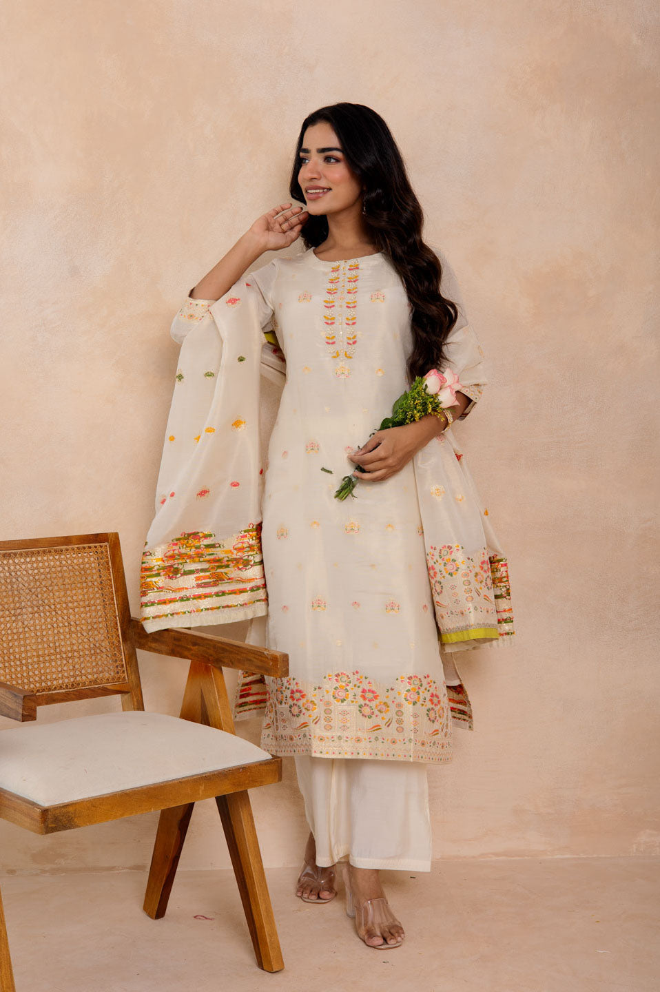 Elegant Ivory Brocade Kurta Set