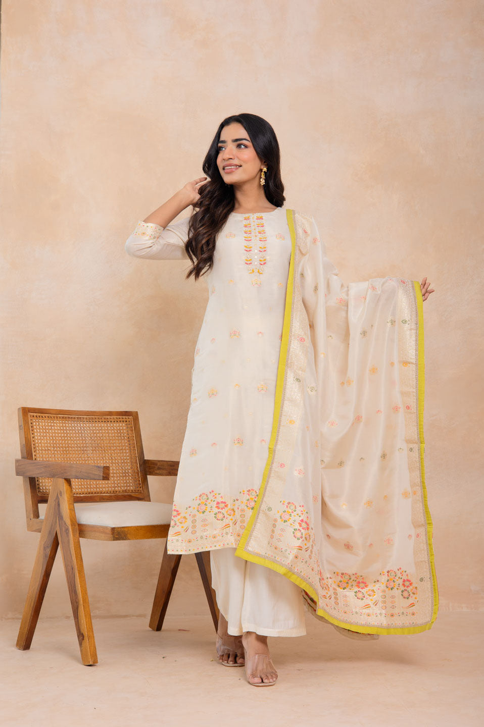 Elegant Ivory Brocade Kurta Set