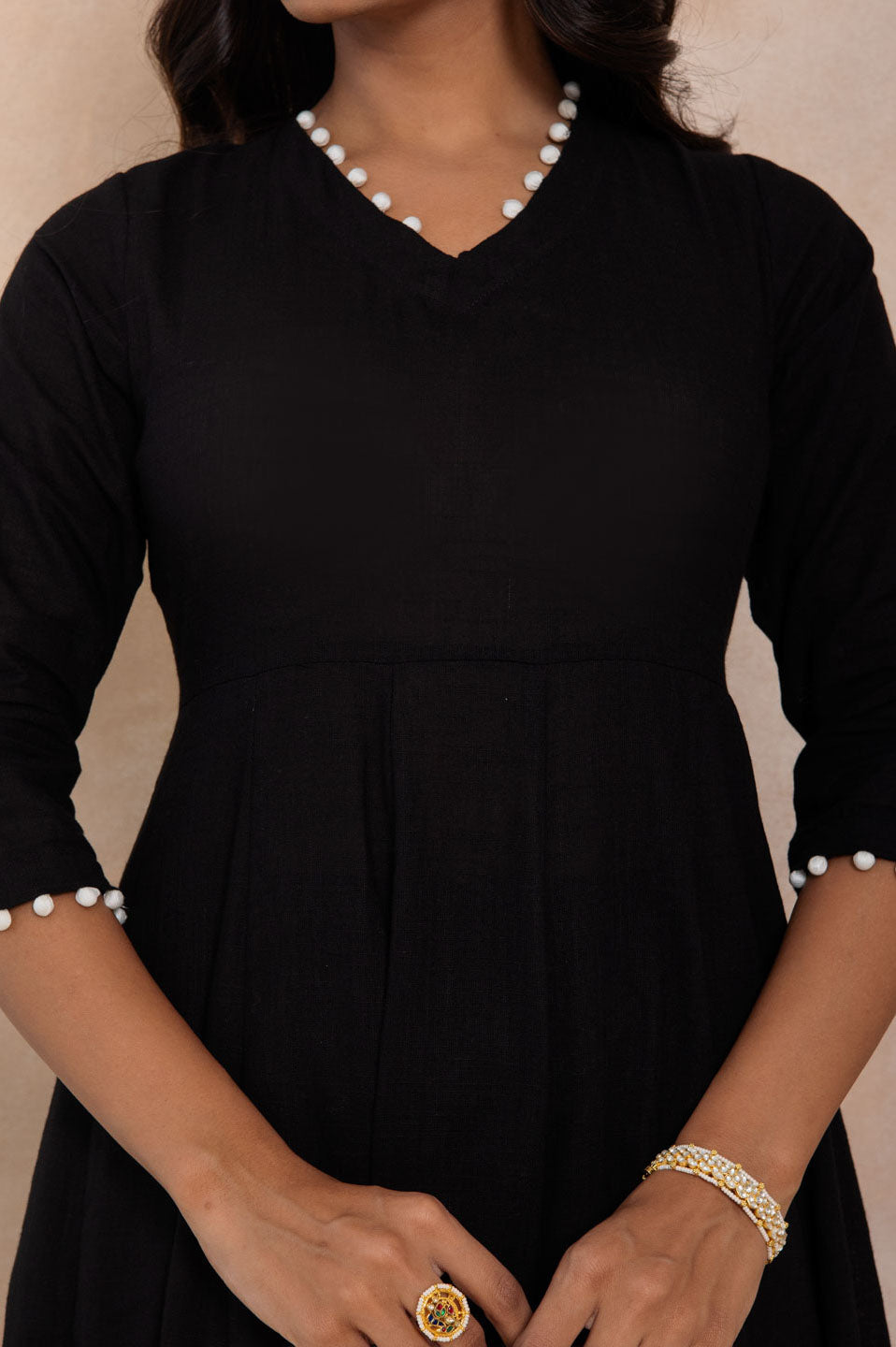 Black Flared Kurta Set with Printed Brocade Dupatta