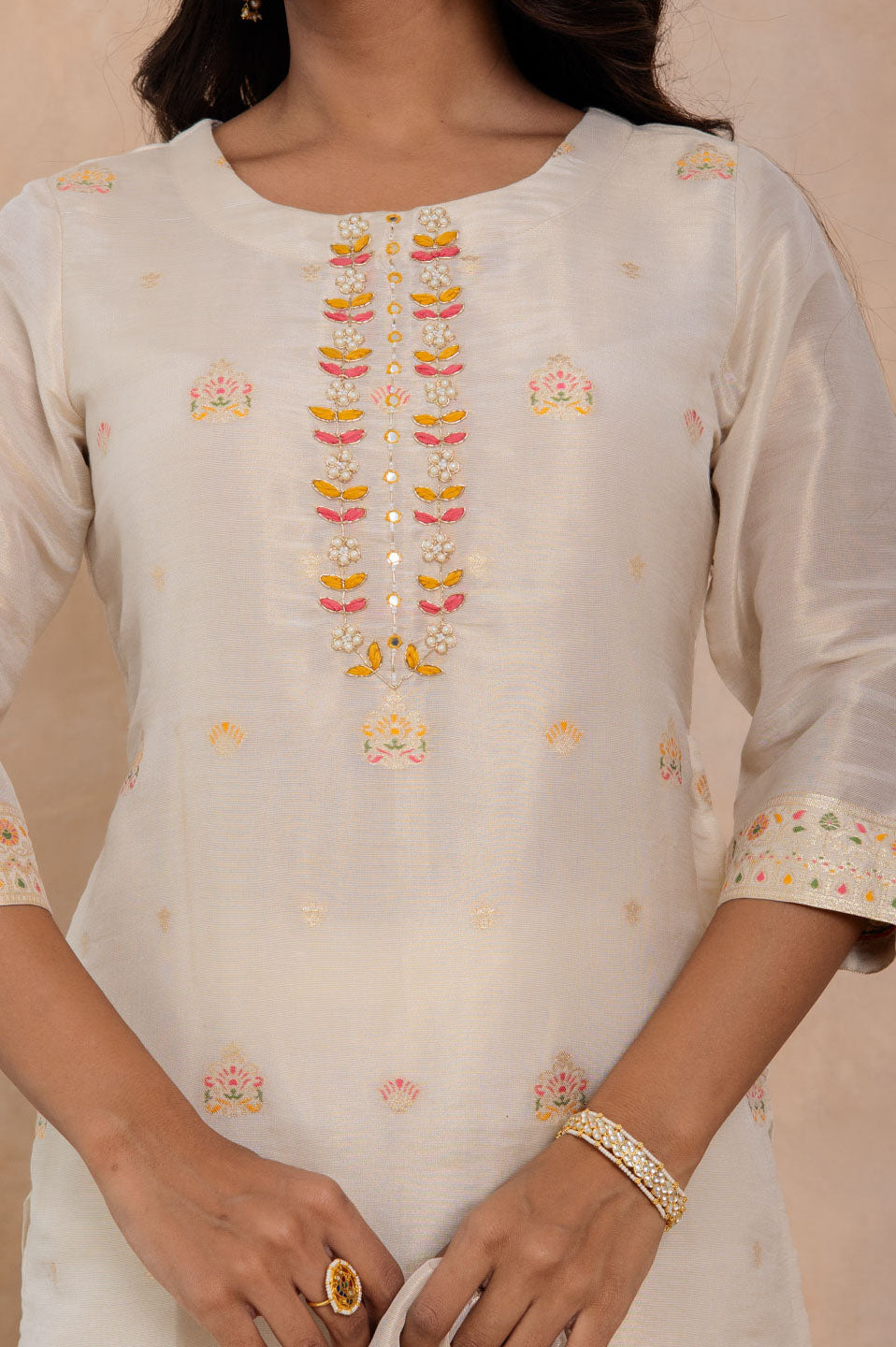 Elegant Ivory Brocade Kurta Set