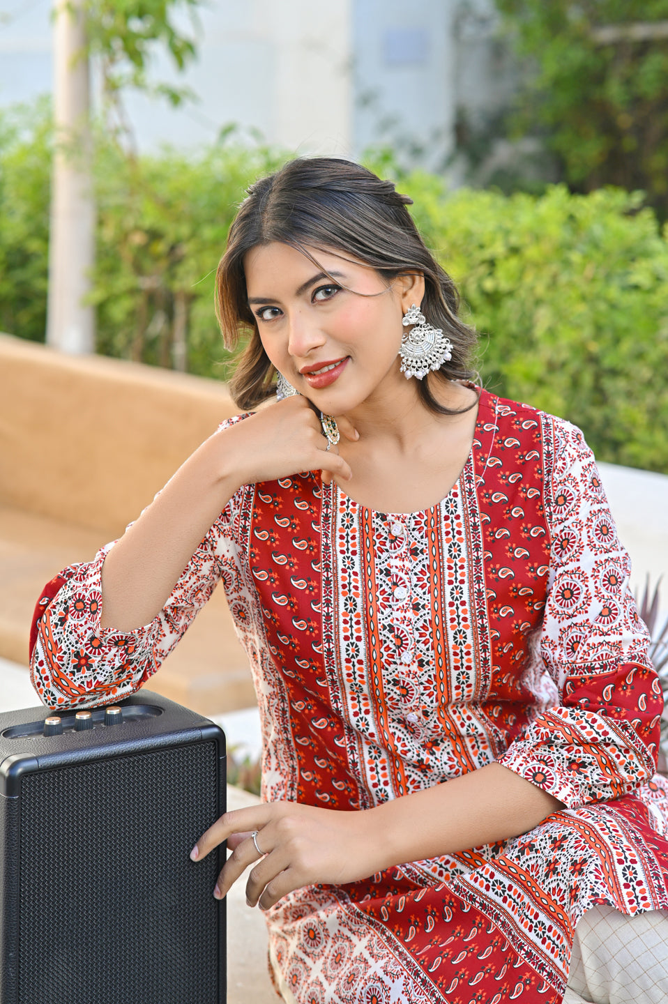 Elegant Red Printed Straight Kurta
