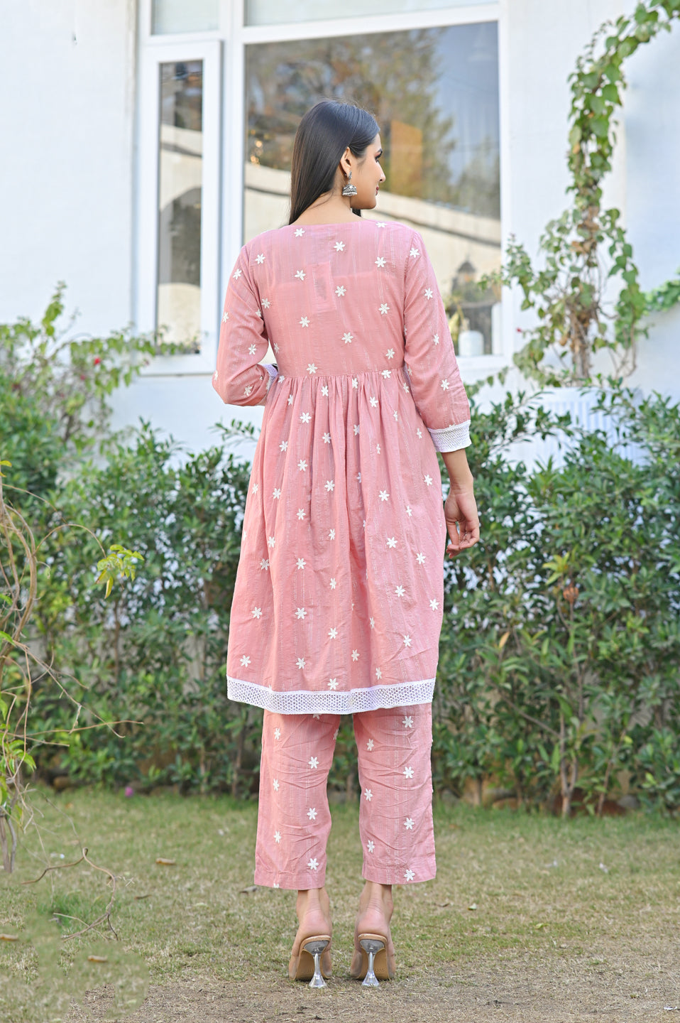 Peach Floral Cotton Dobby