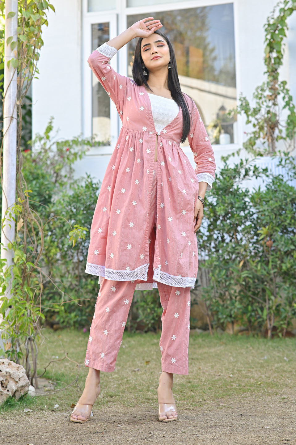 Peach Floral Cotton Dobby