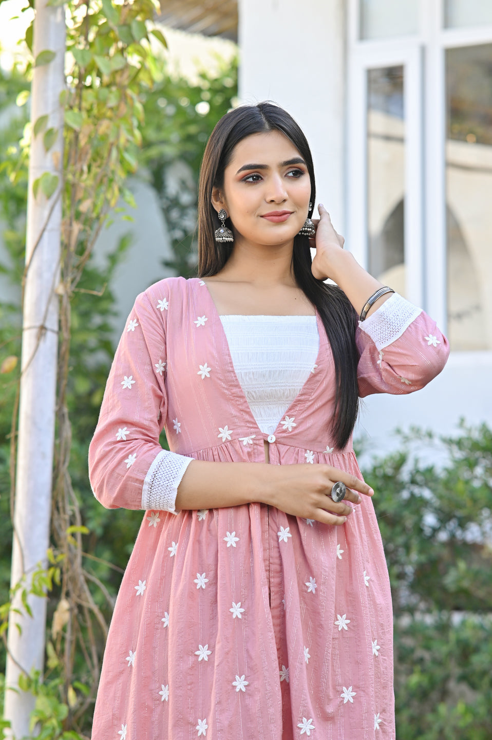 Peach Floral Cotton Dobby