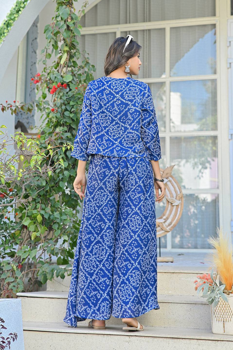 Blue Satin Bandhej Co-ord Set