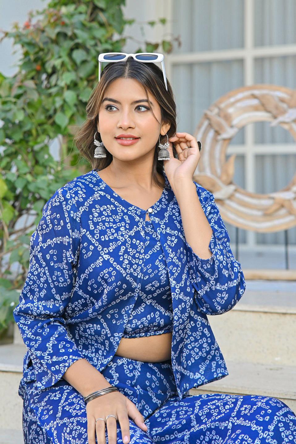 Blue Satin Bandhej Co-ord Set