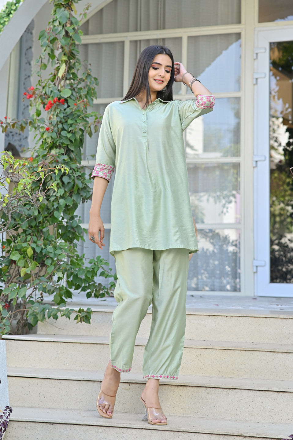 Sage Green Embroidered Set