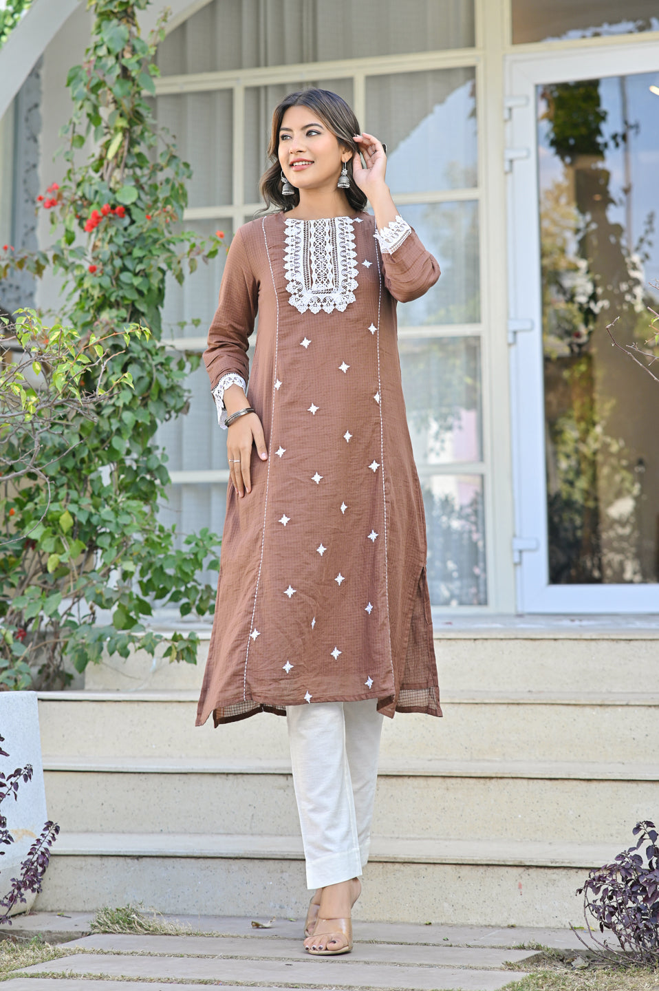 Rich Brown Kota Doria Kurta