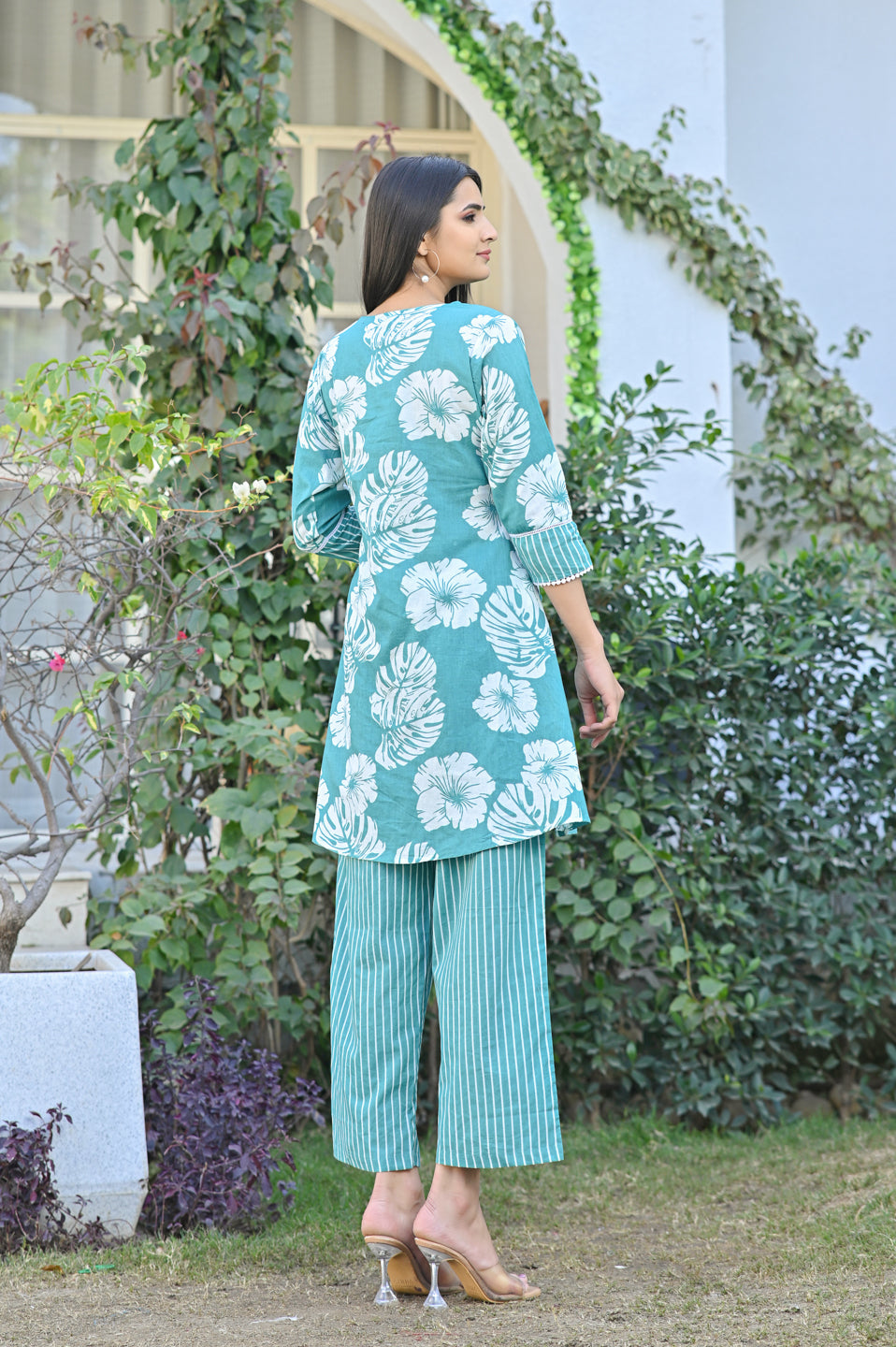 Green Floral Fusion Kurta Set