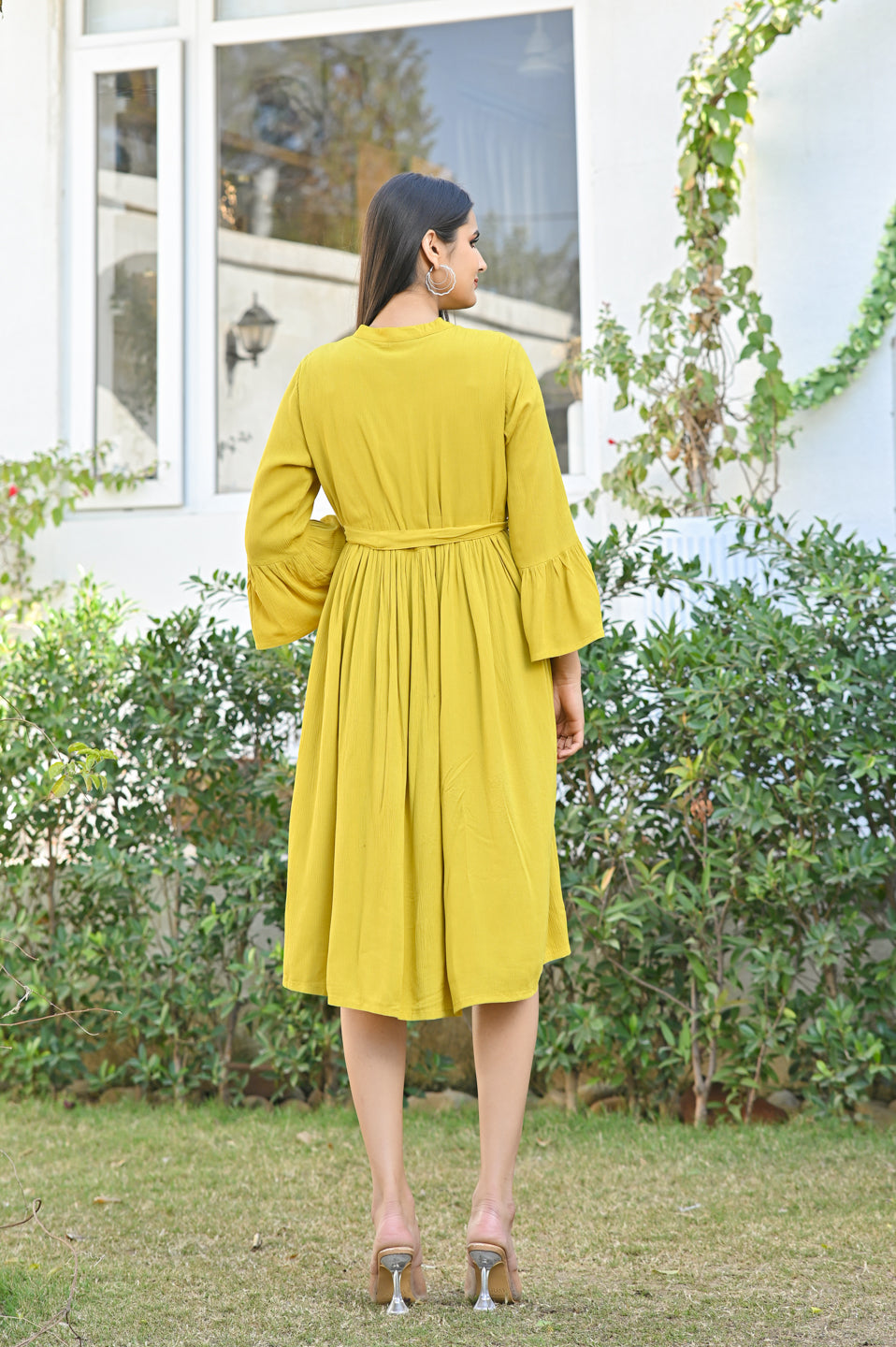 Mustard Embroidered Crepe Dress