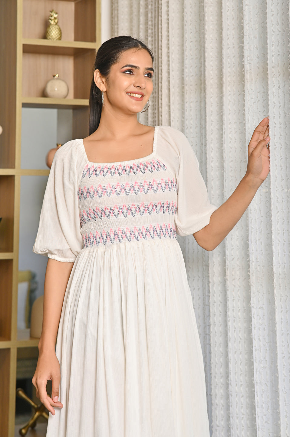 Off White Crepe Tiered Dress