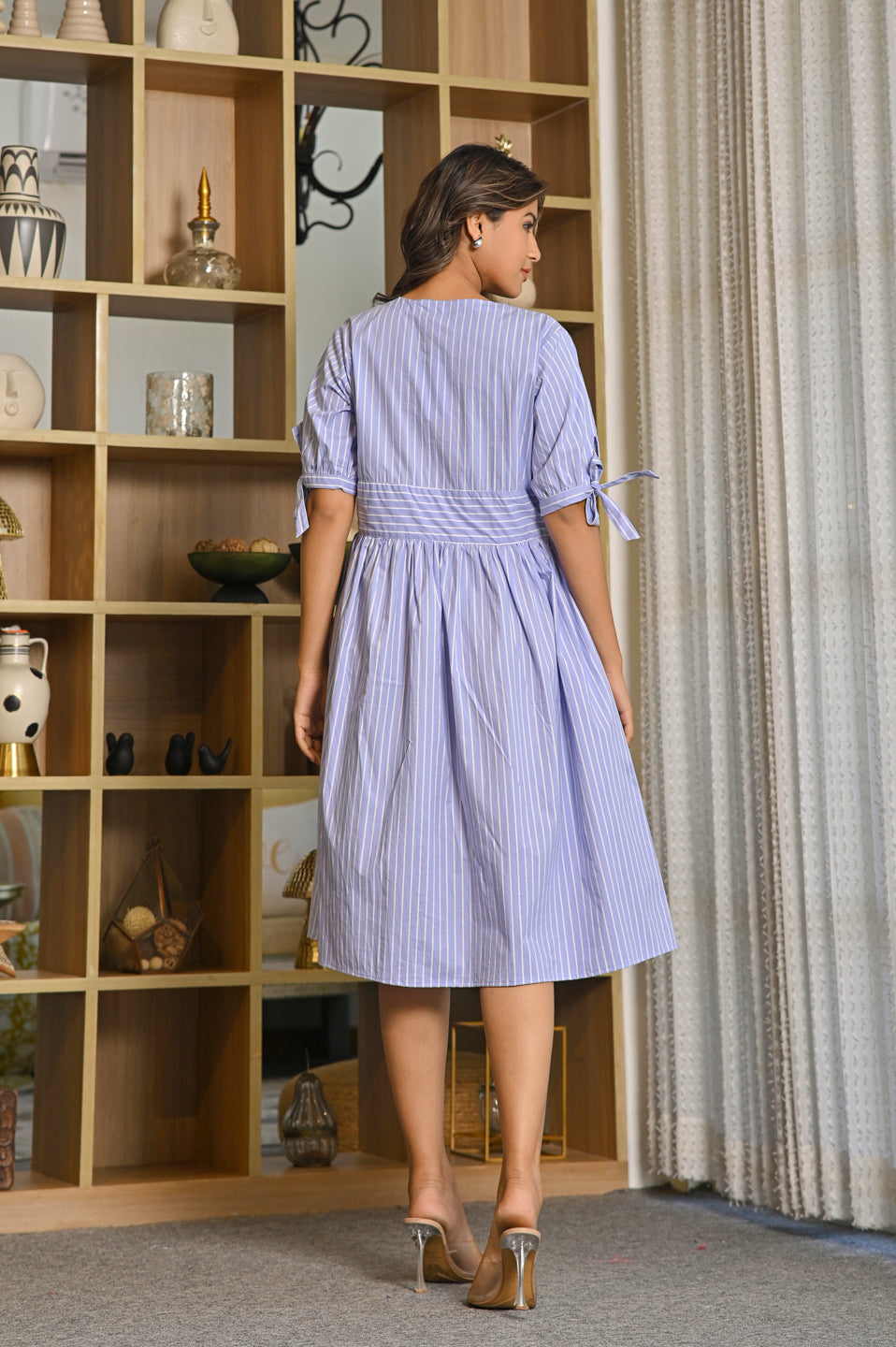 Blue Printed Striped Dress