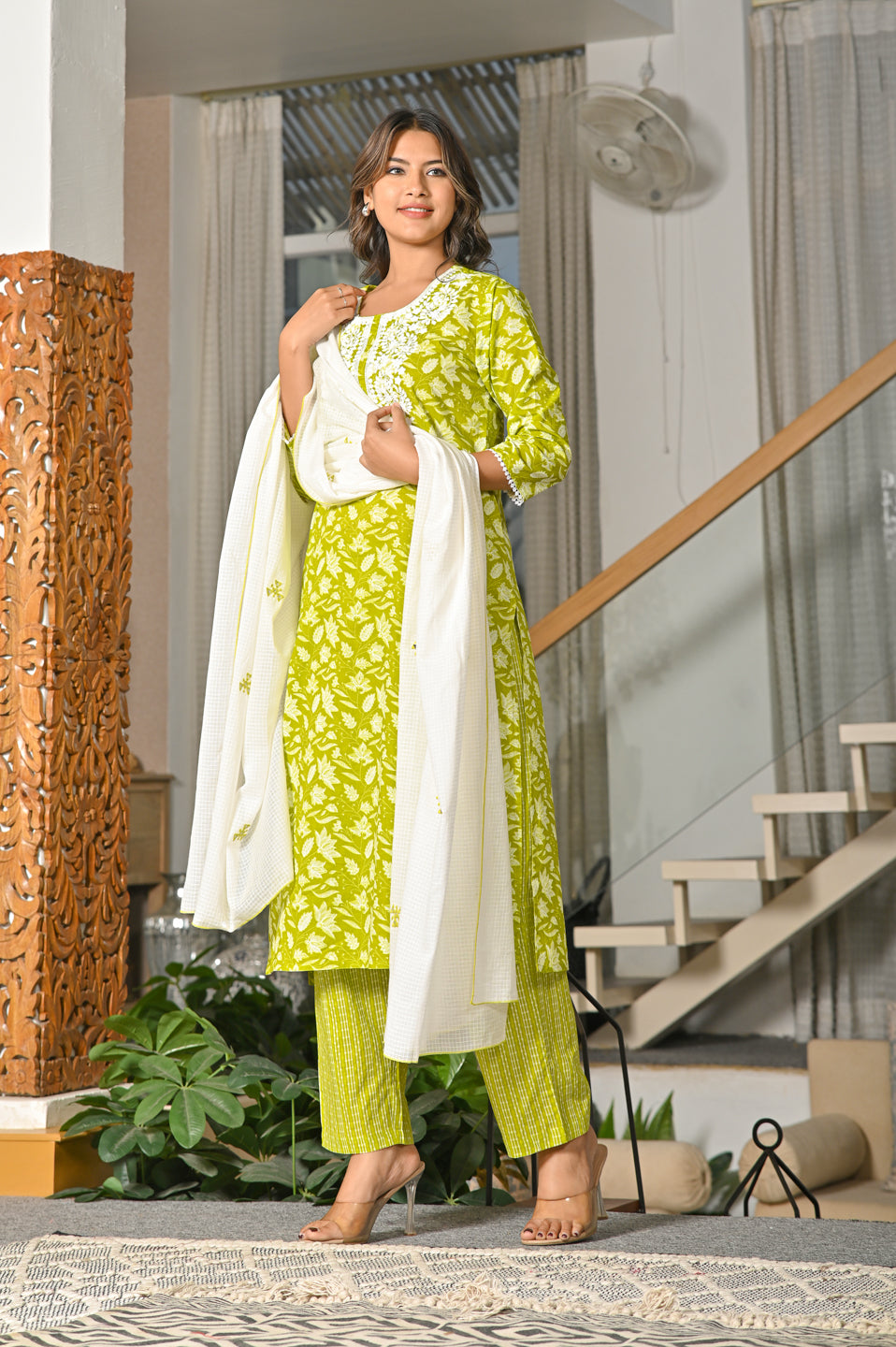 Lime Zest Chikankari Suit Set