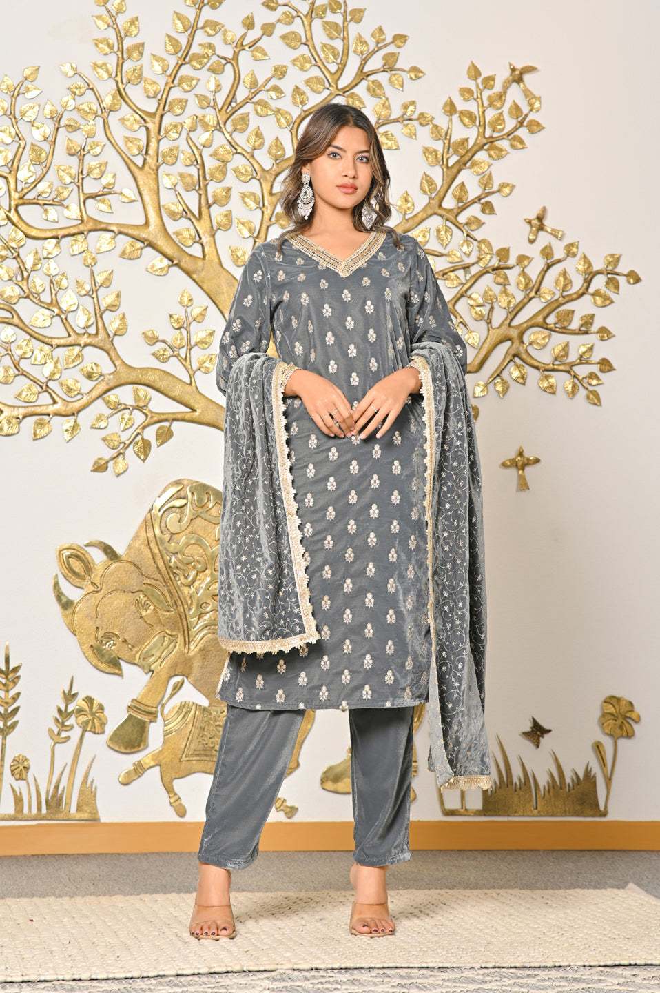 Midnight Bloom Velvet Suit Set