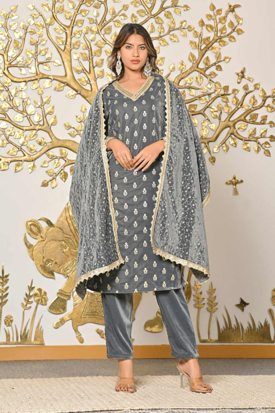 Midnight Bloom Velvet Suit Set