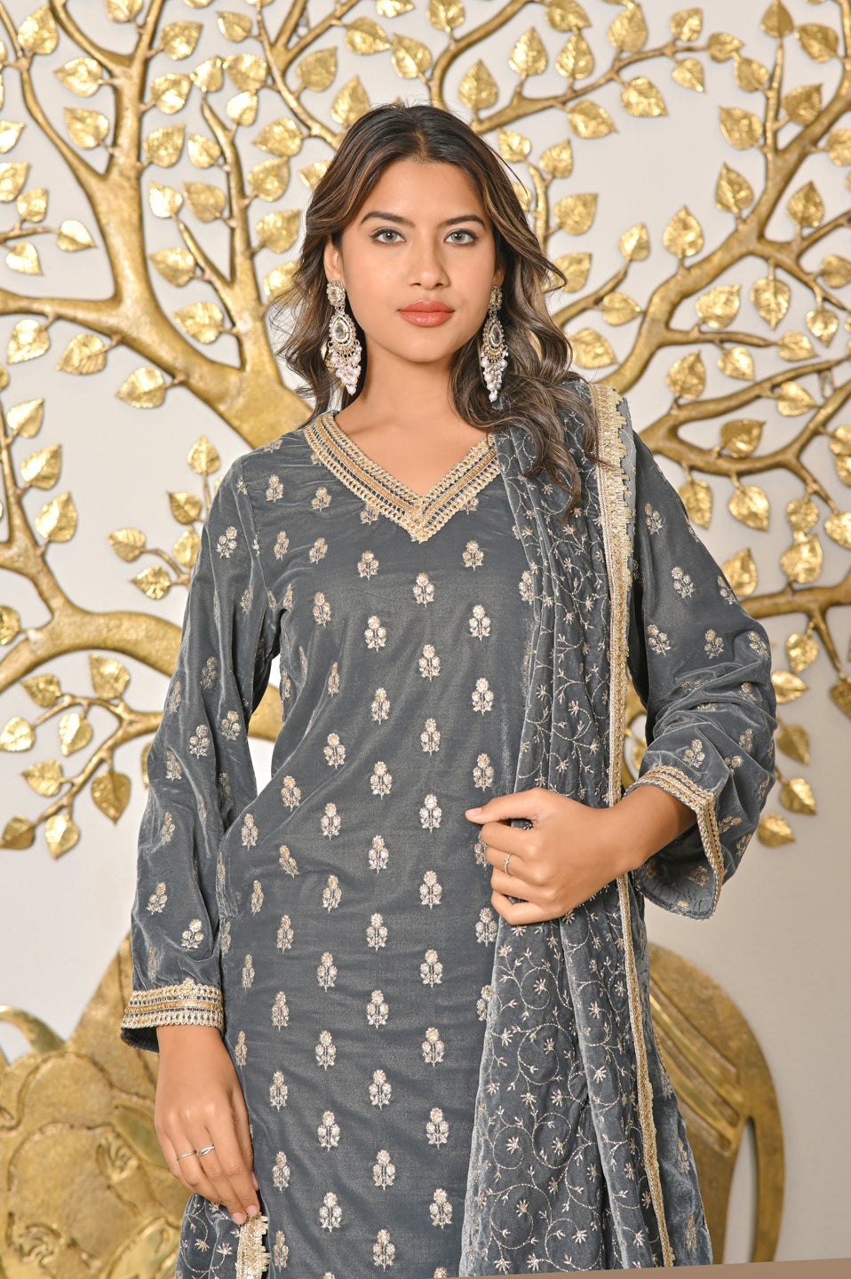 Midnight Bloom Velvet Suit Set