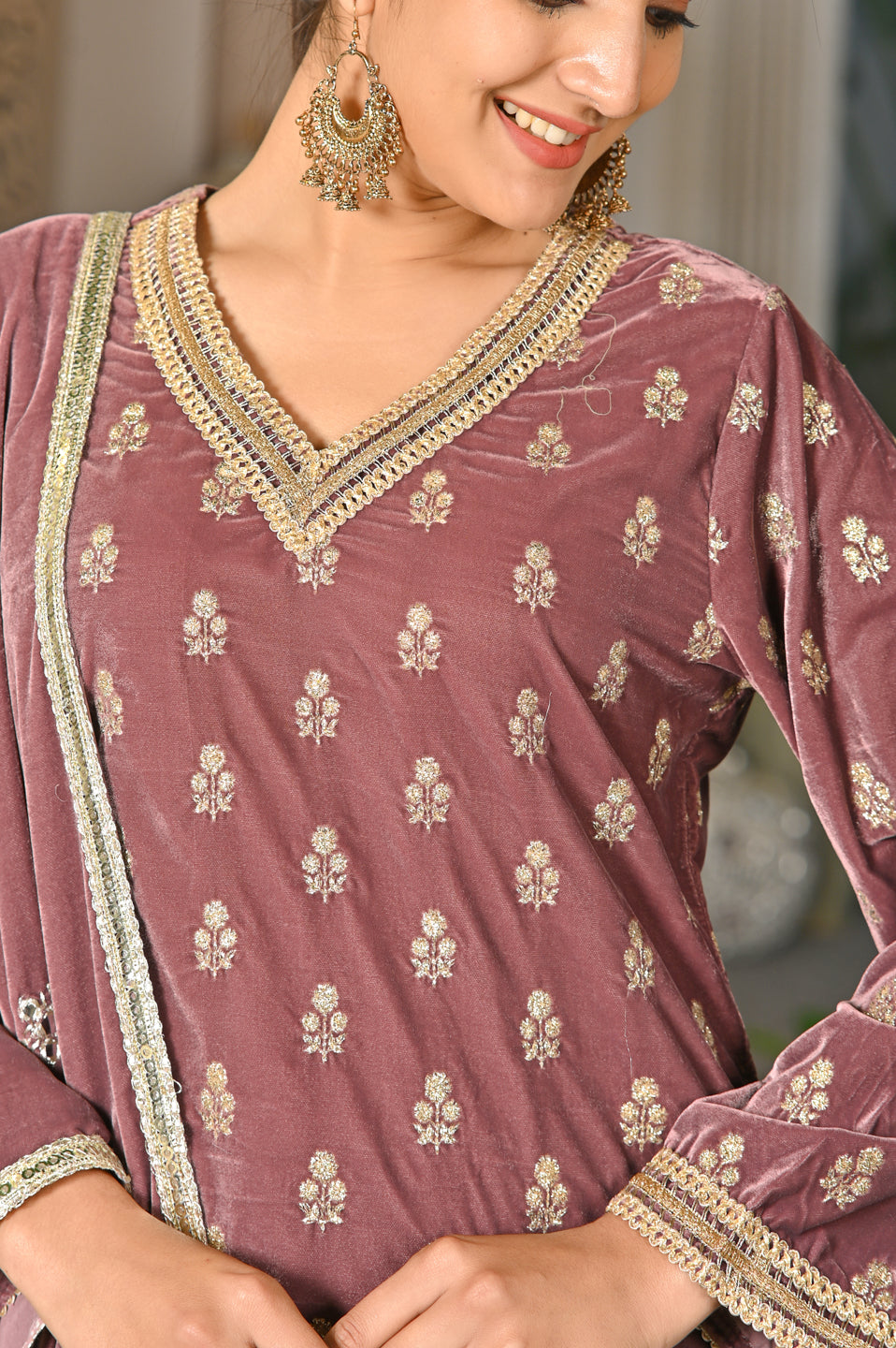 Regal Velvet Embroidered Suit Set