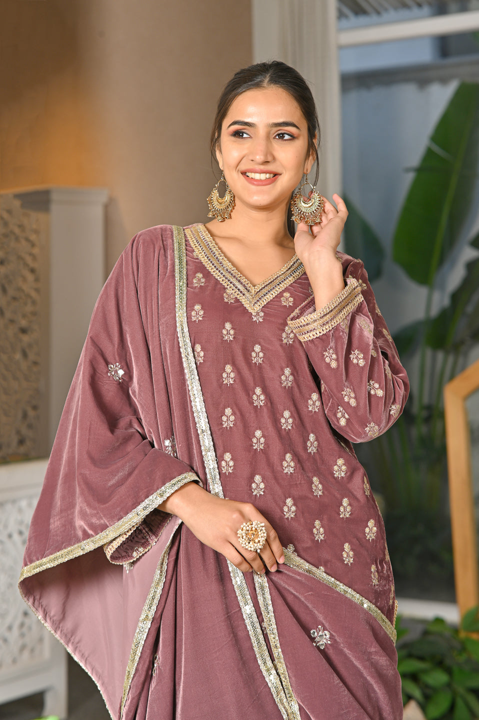 Regal Velvet Embroidered Suit Set