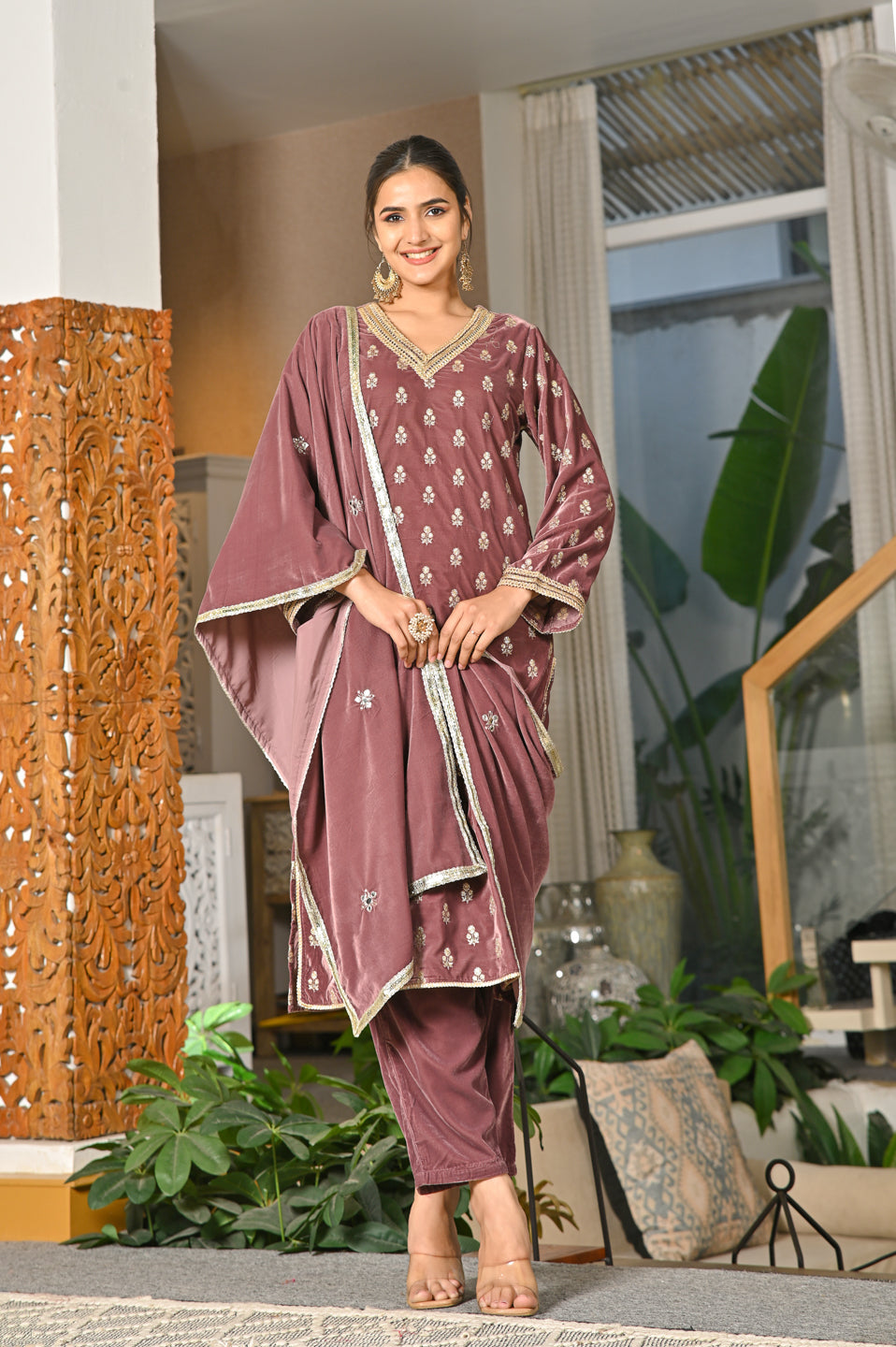 Regal Velvet Embroidered Suit Set