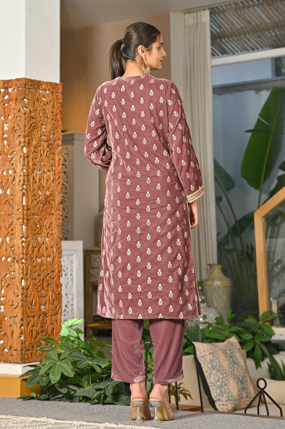 Regal Velvet Embroidered Suit Set