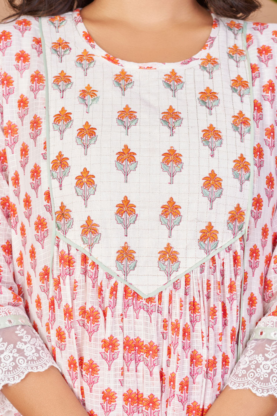 Floral print kota doria Kurta