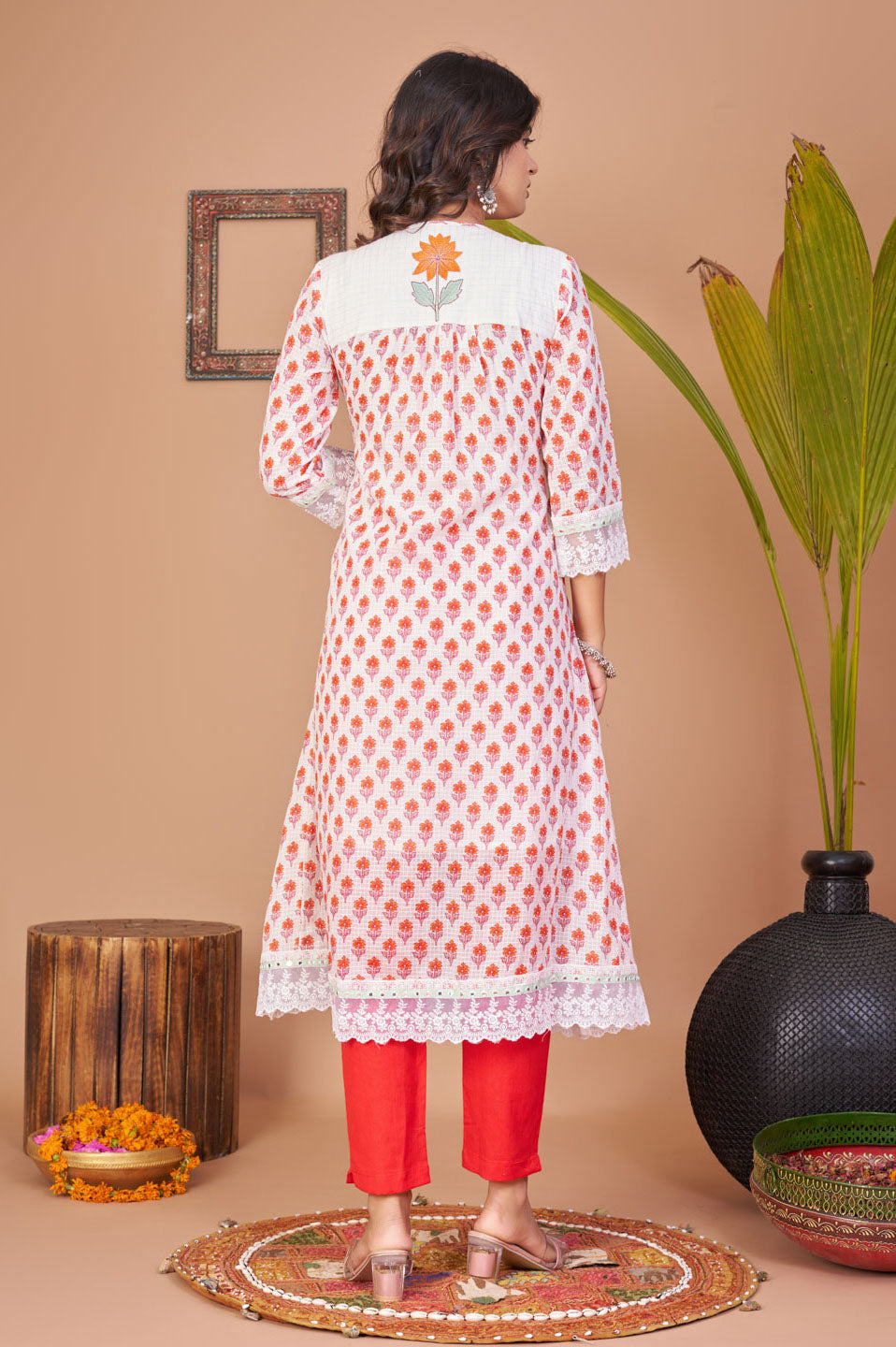 Floral print kota doria Kurta