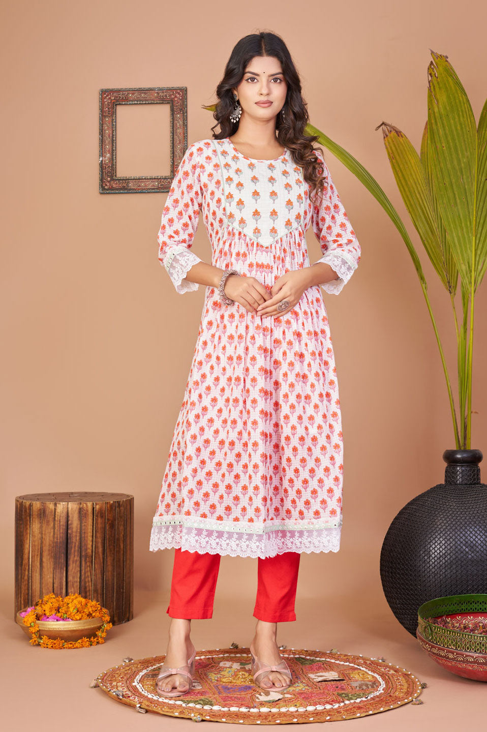 Floral print kota doria Kurta