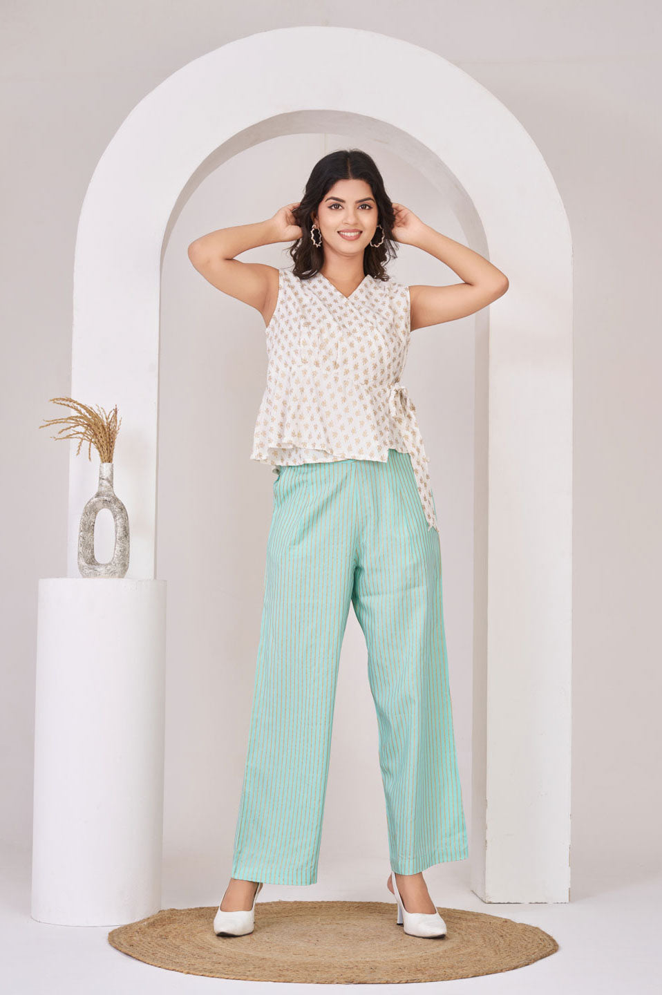 White & Aqua green co-ord set