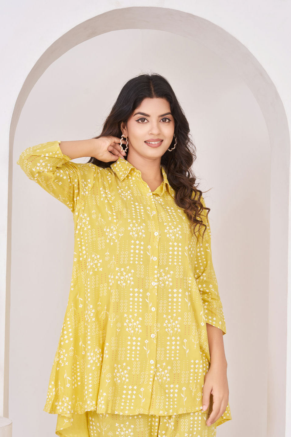 Yellow flower printed cord set