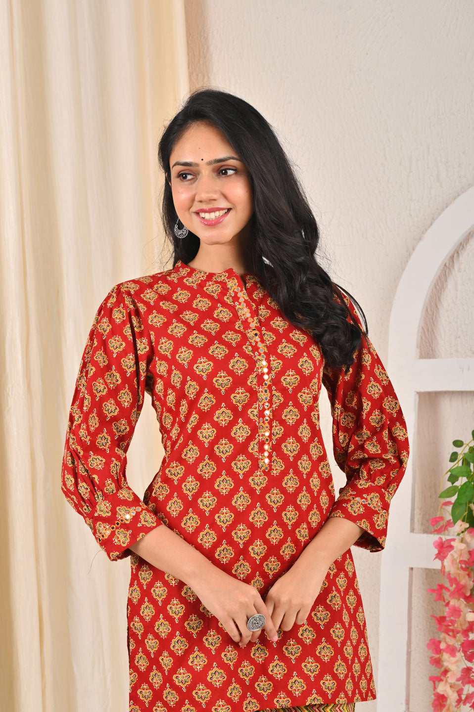Red & Yellow Printed Cotton Kurta with Patiala Pants