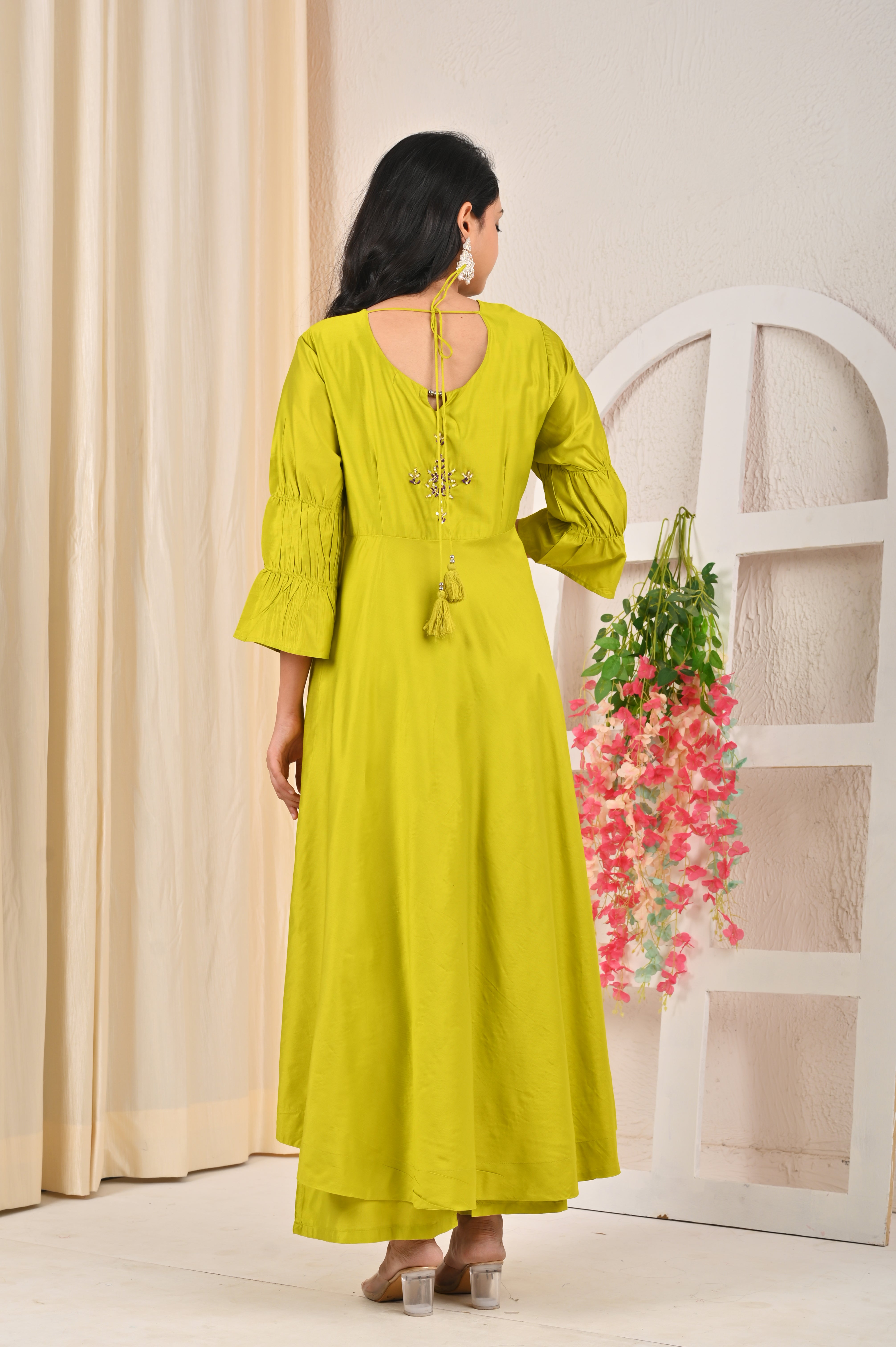Lime Green Ghadwal Anarkali suit Set
