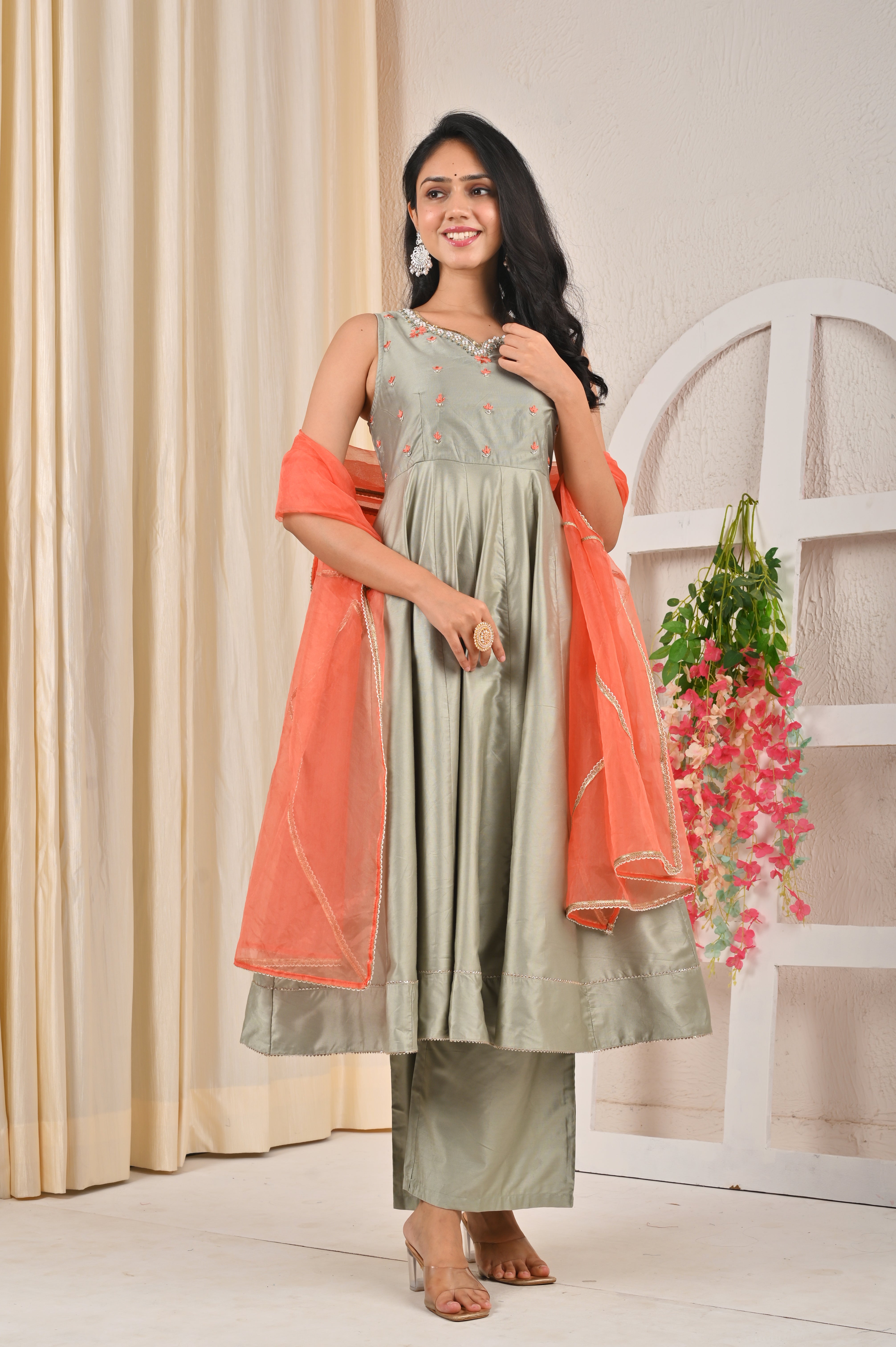 Sage Green Anarkali suit Set