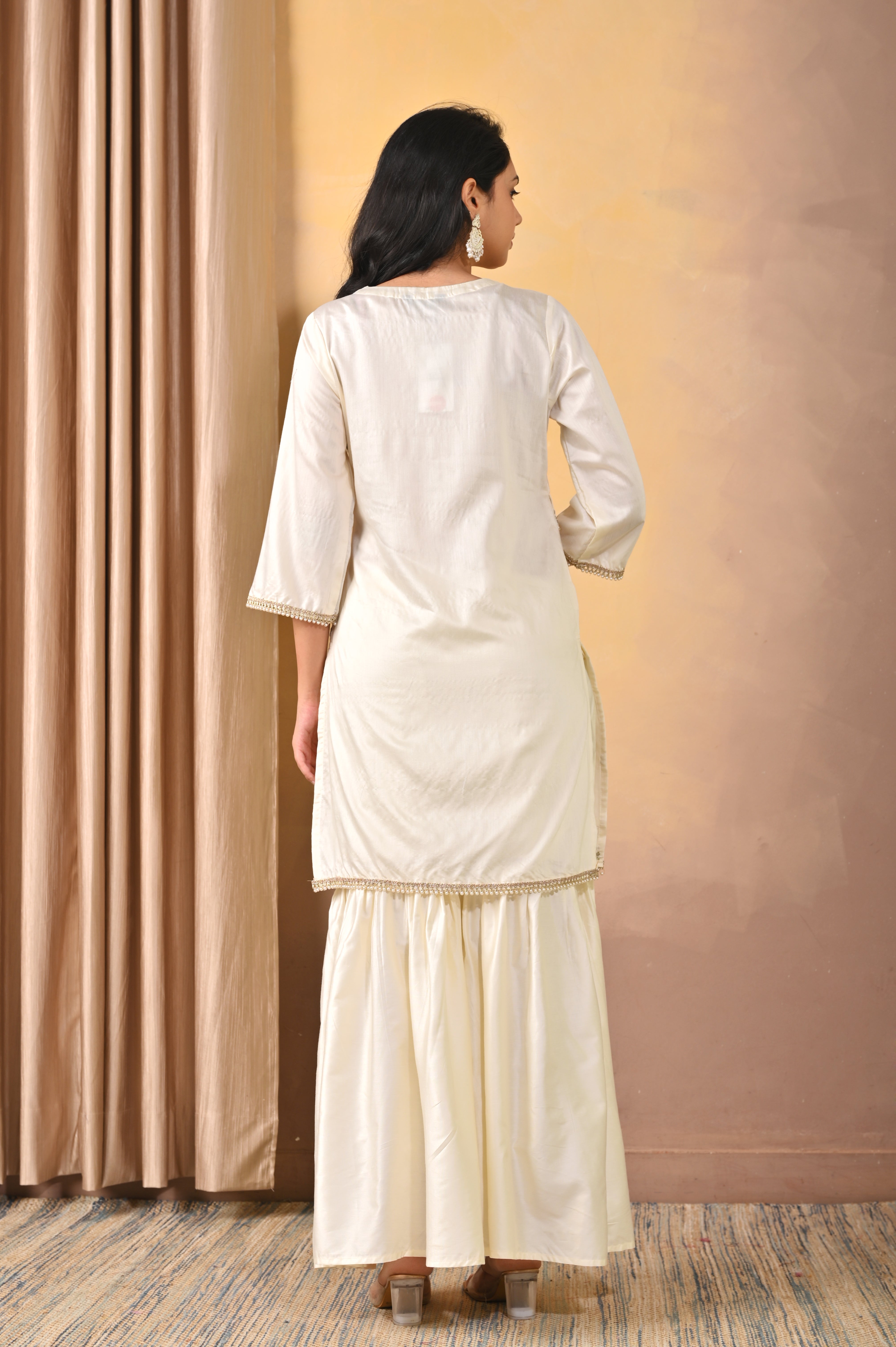 Handcrafted Ivory Ghadwal Fabric Sharara Set