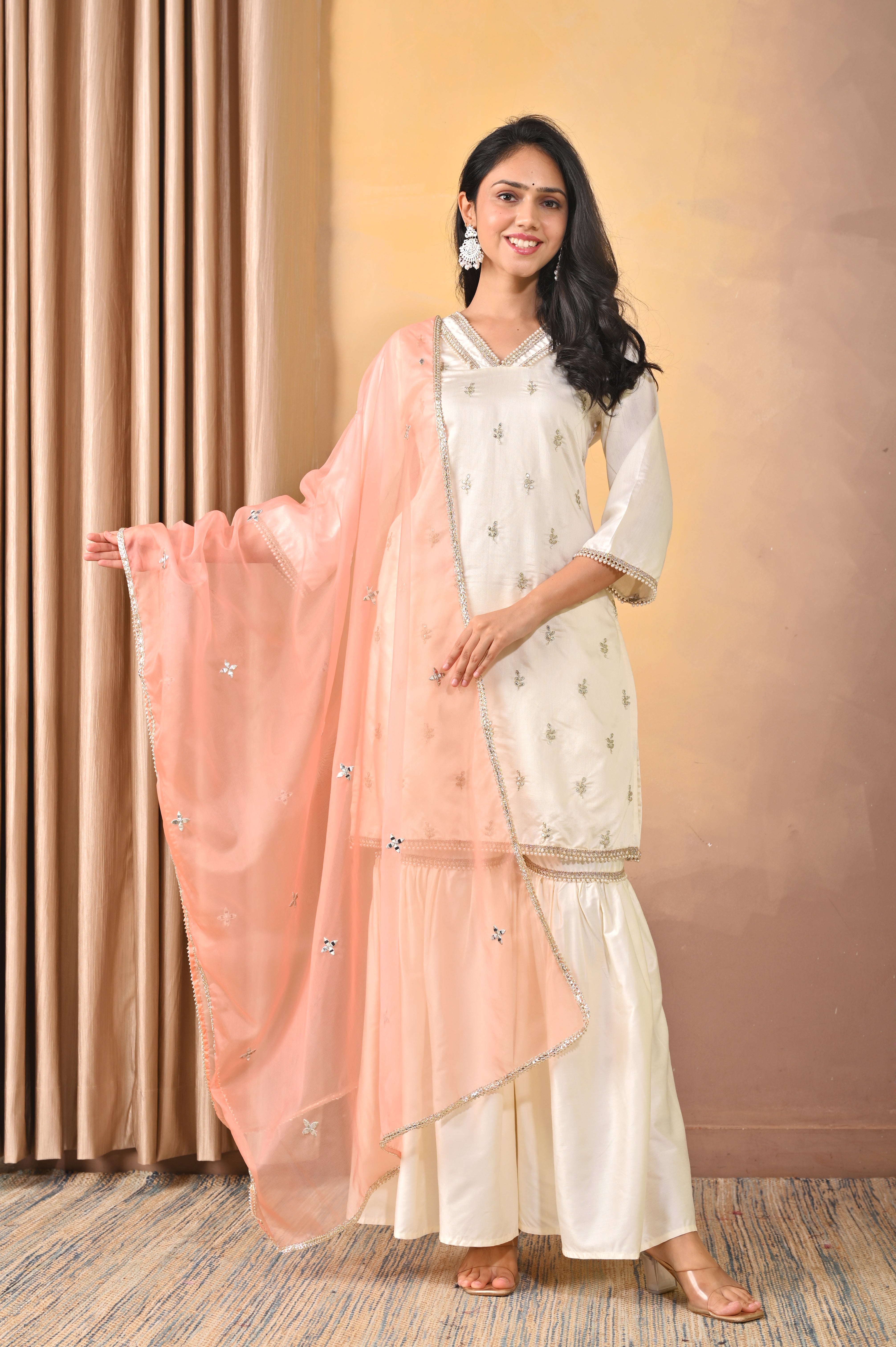 Handcrafted Ivory Ghadwal Fabric Sharara Set