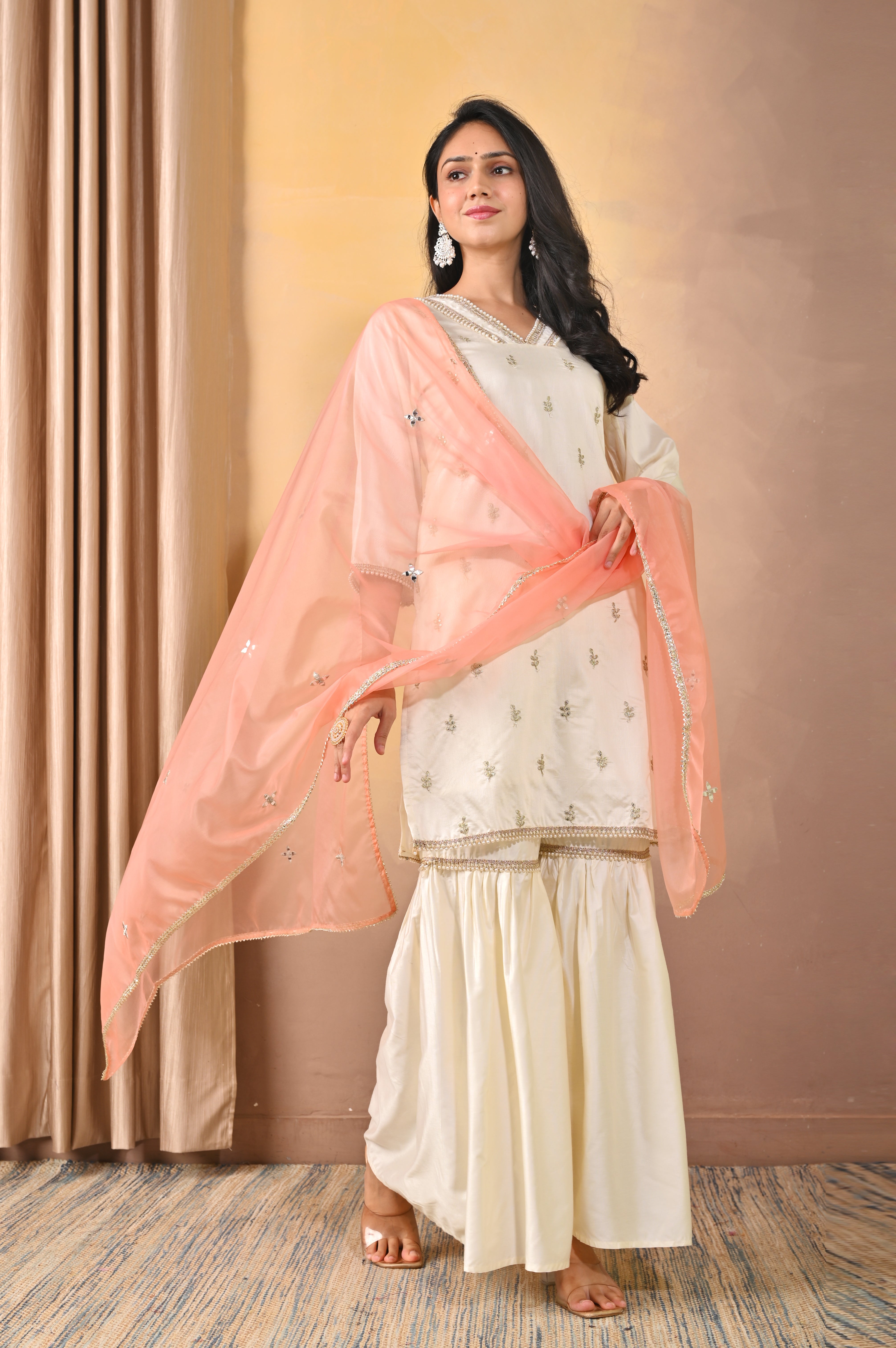 Handcrafted Ivory Ghadwal Fabric Sharara Set