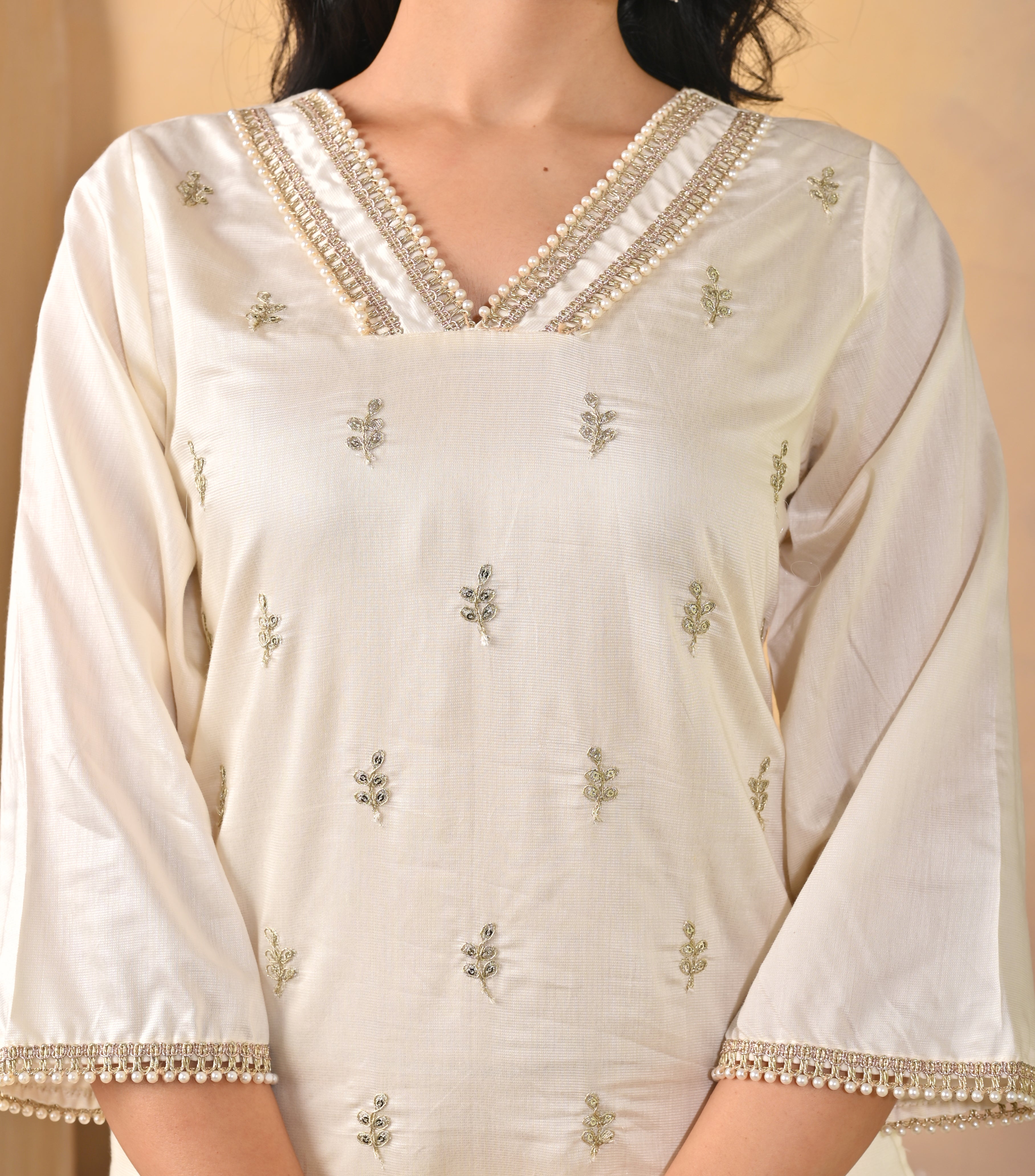 Handcrafted Ivory Ghadwal Fabric Sharara Set