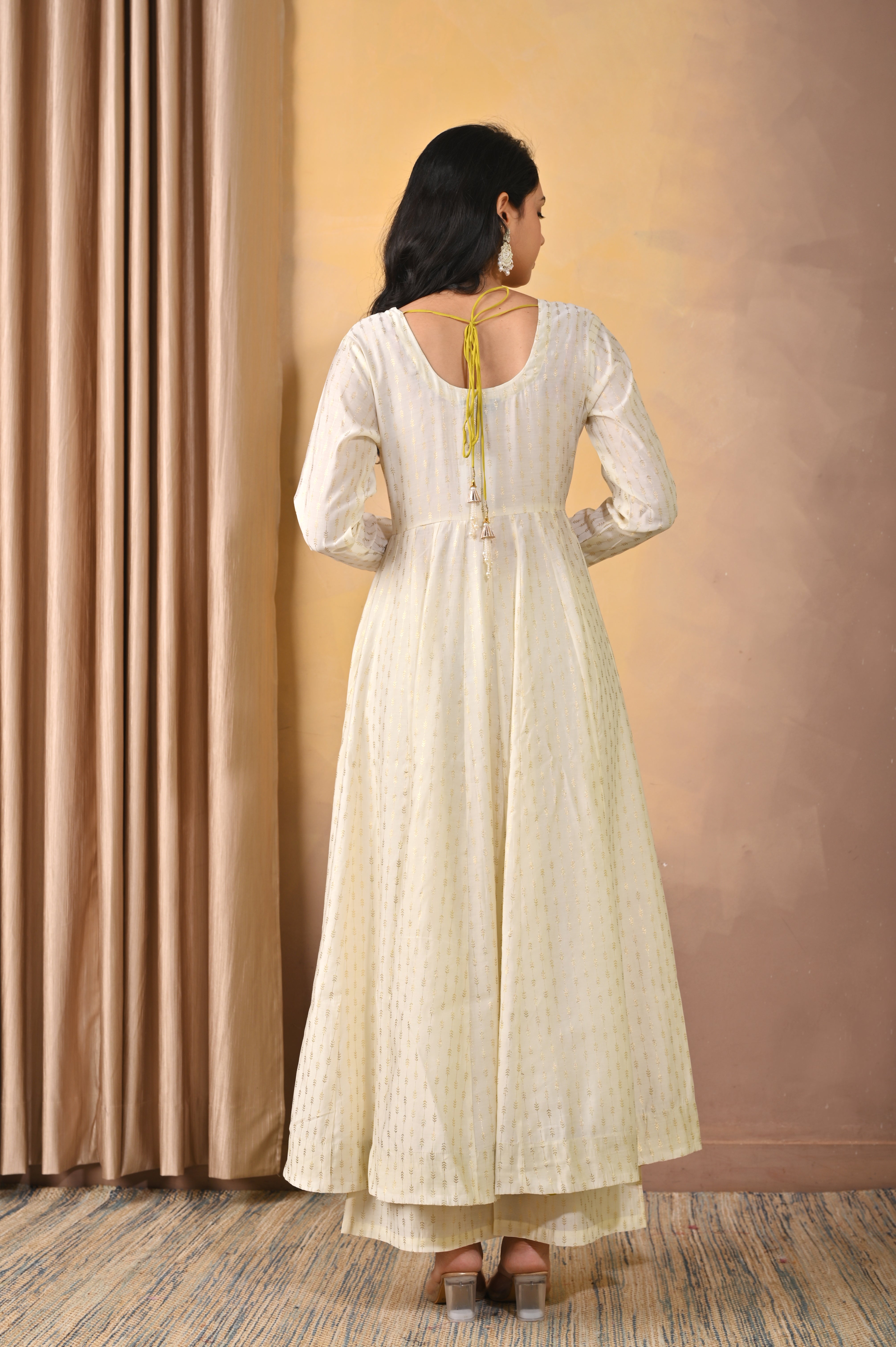 Elegant Ivory Poly Printed Anarkali Set