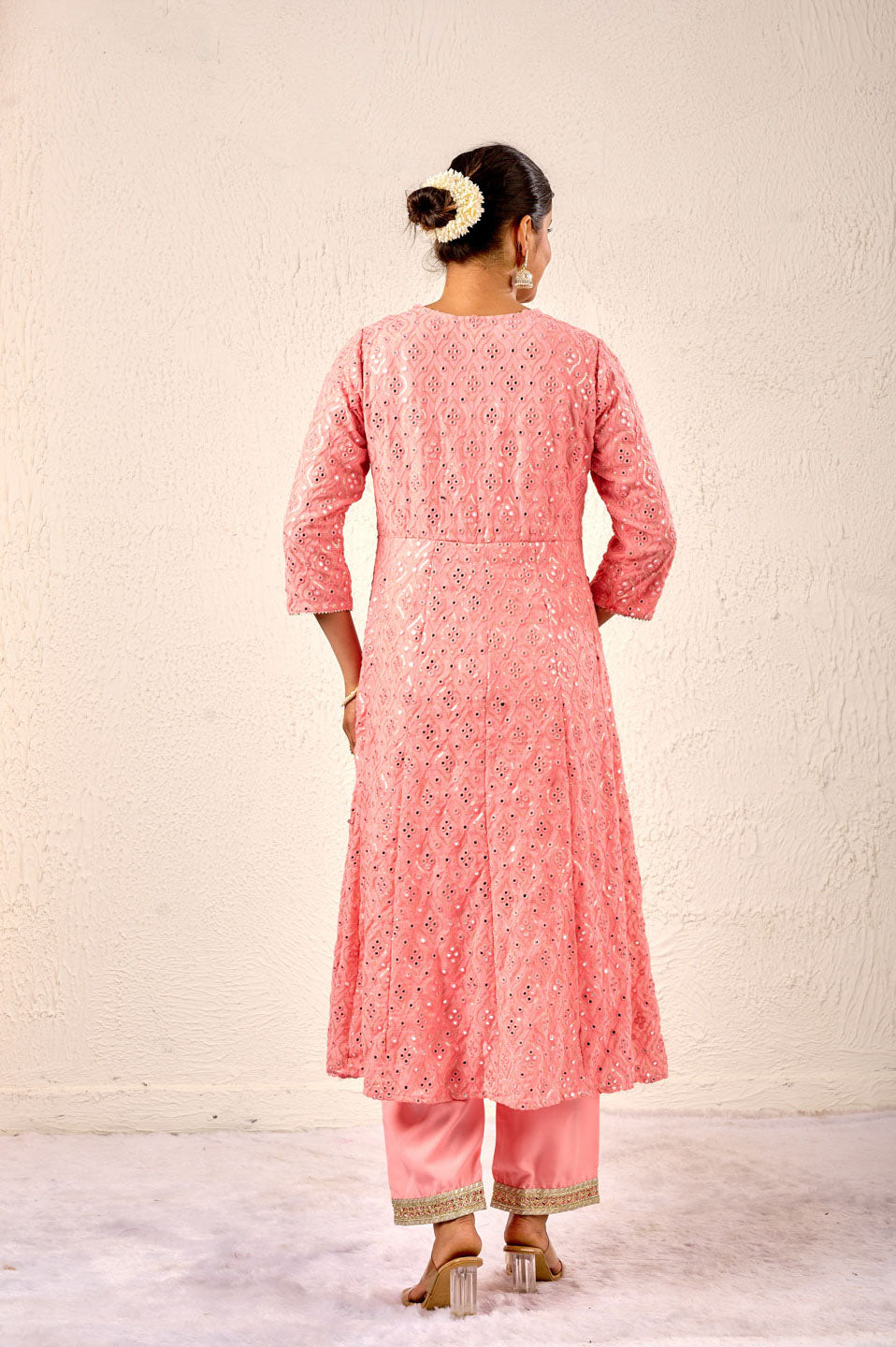 Elegant Peach Embroidered Anarkali Suit Set