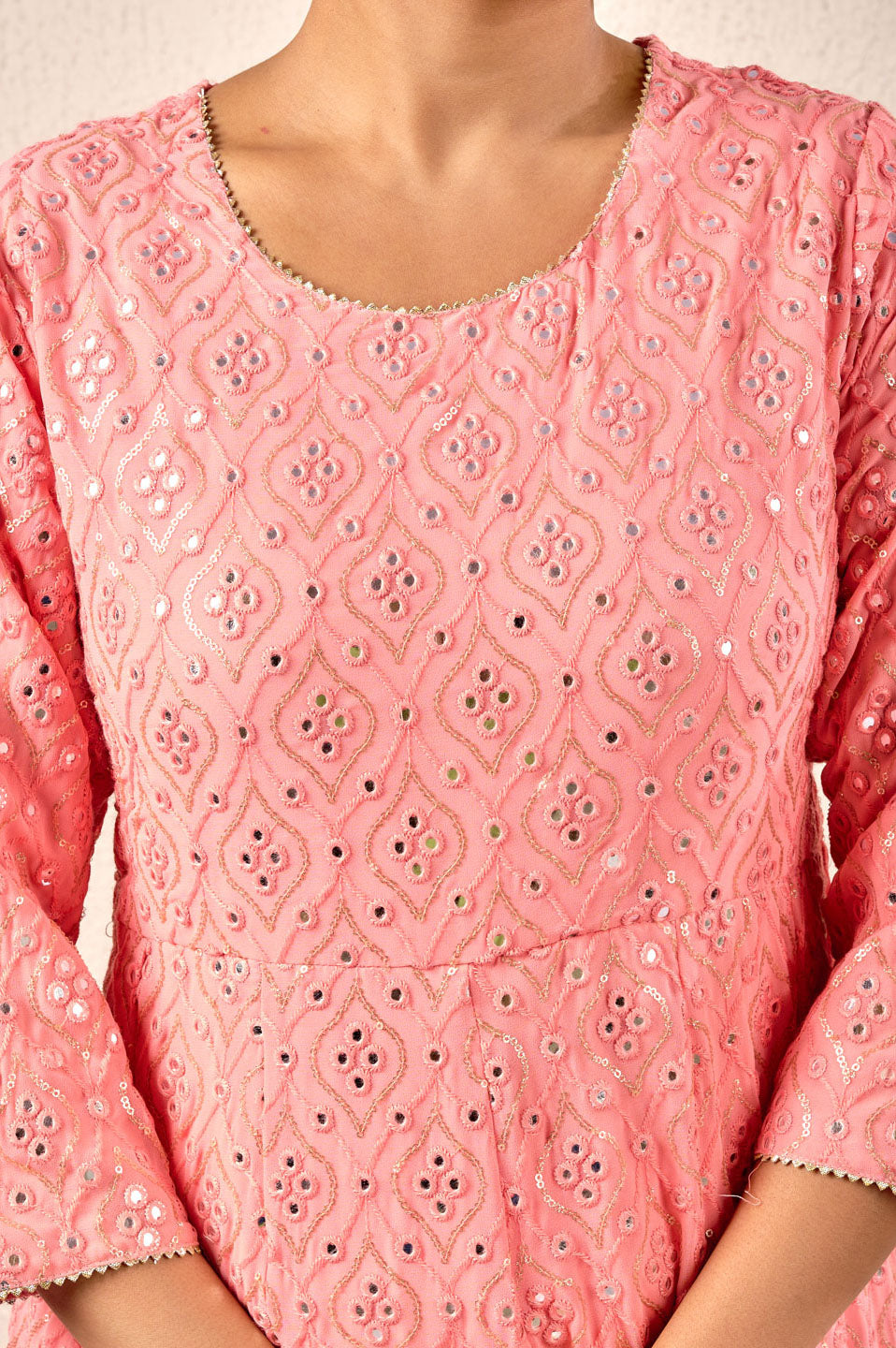 Elegant Peach Embroidered Anarkali Suit Set