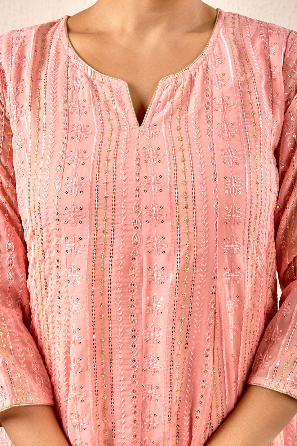 Blush pink sequin embroidered kurta set with dupatta