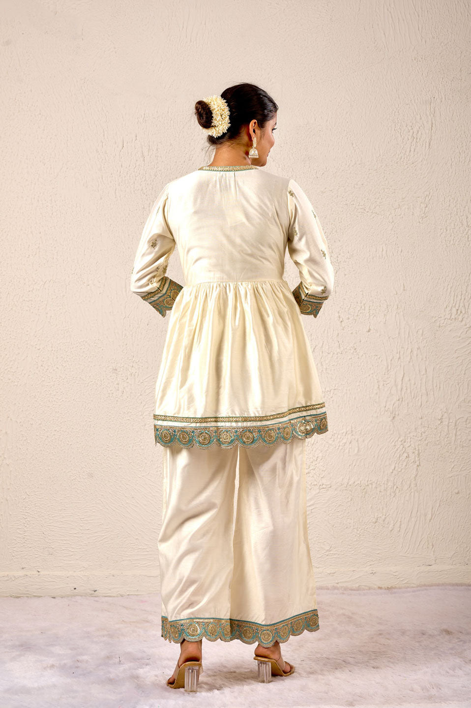 Ivory & Mint Embroidered Sharara Set