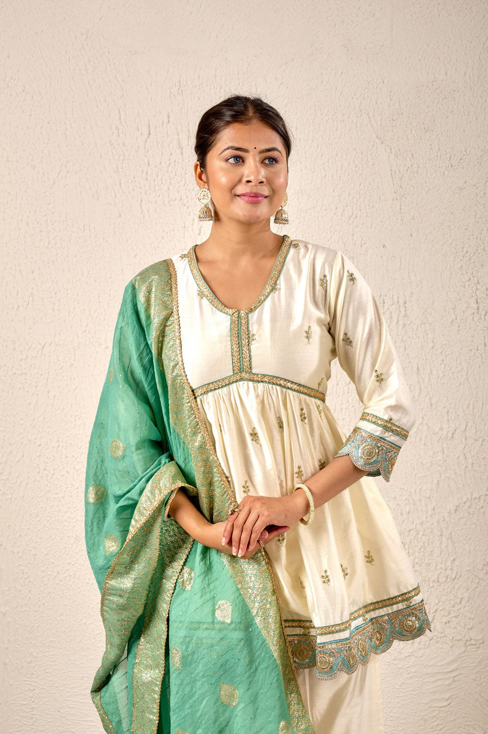 Ivory & Mint Embroidered Sharara Set