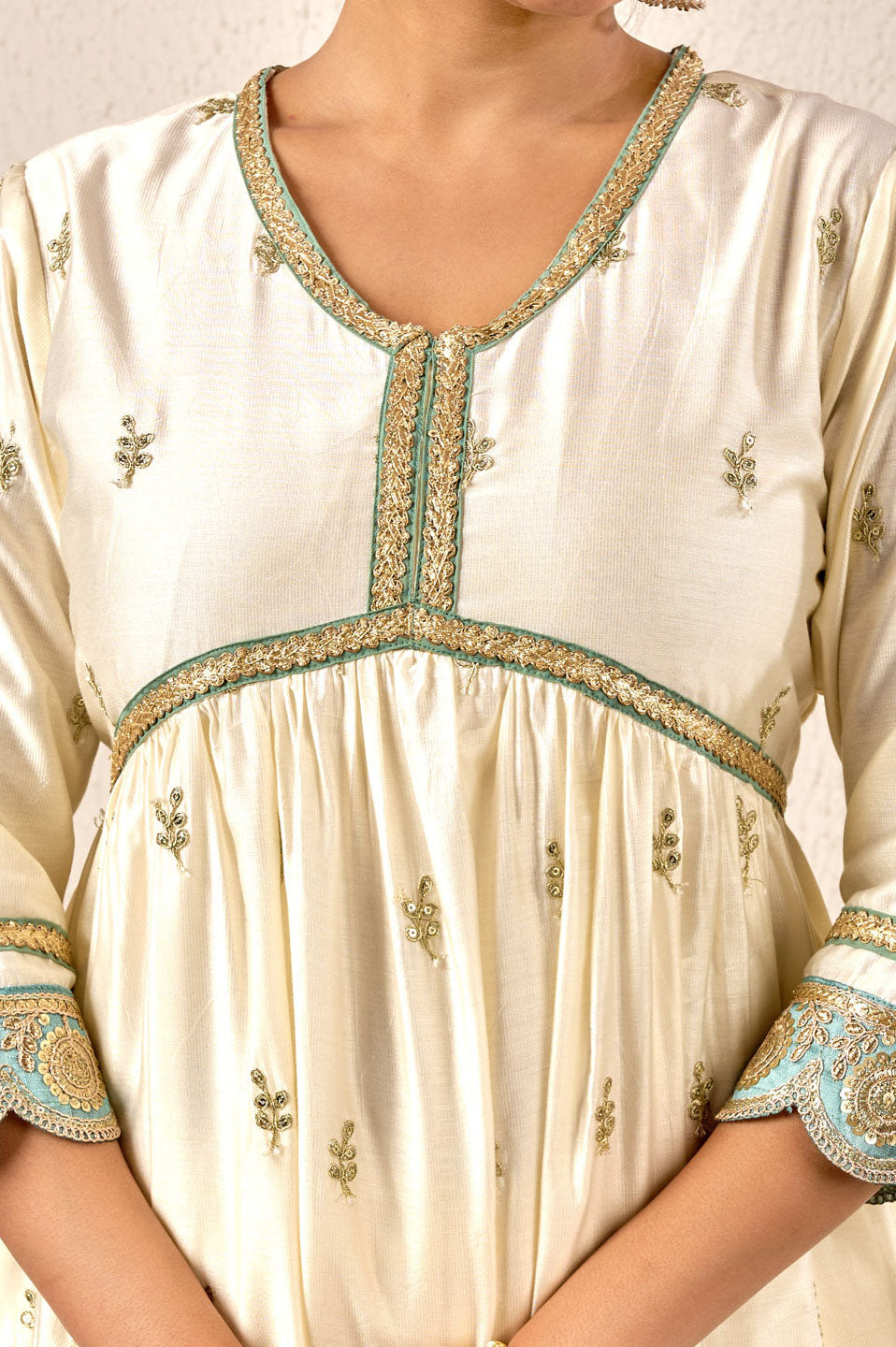 Ivory & Mint Embroidered Sharara Set