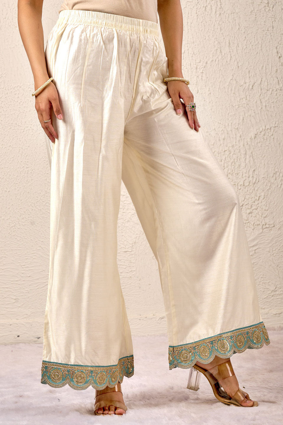 Ivory & Mint Embroidered Sharara Set