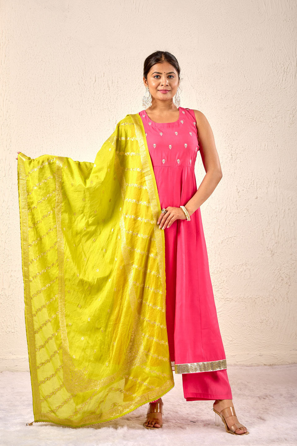 Vibrant Grace Anarkali Set – Pink & Lime
