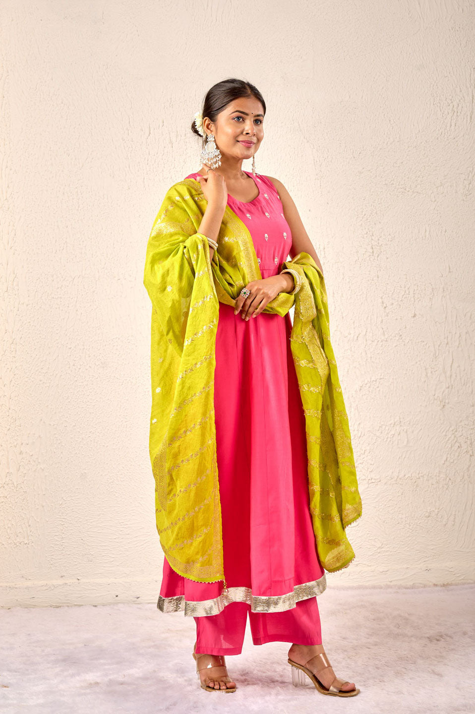 Vibrant Grace Anarkali Set – Pink & Lime