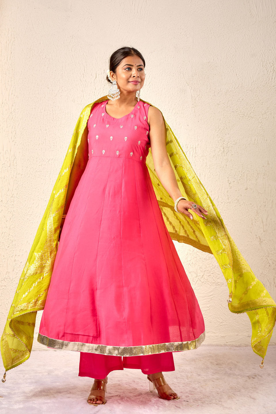 Vibrant Grace Anarkali Set – Pink & Lime