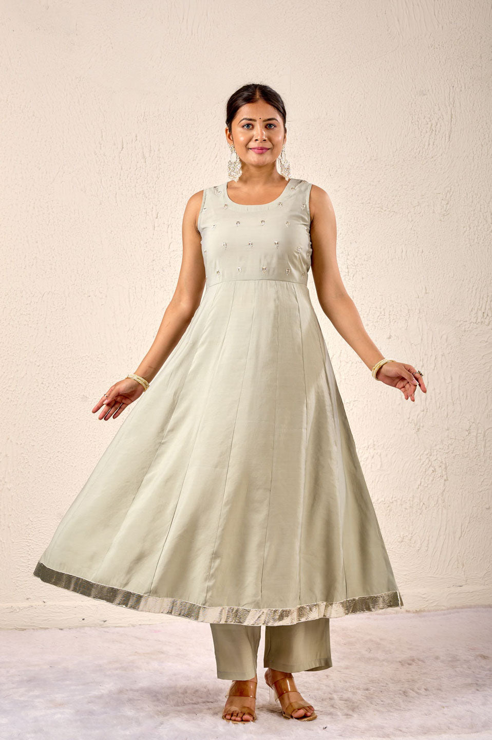 Subtle Grace Mint Blush Anarkali Set